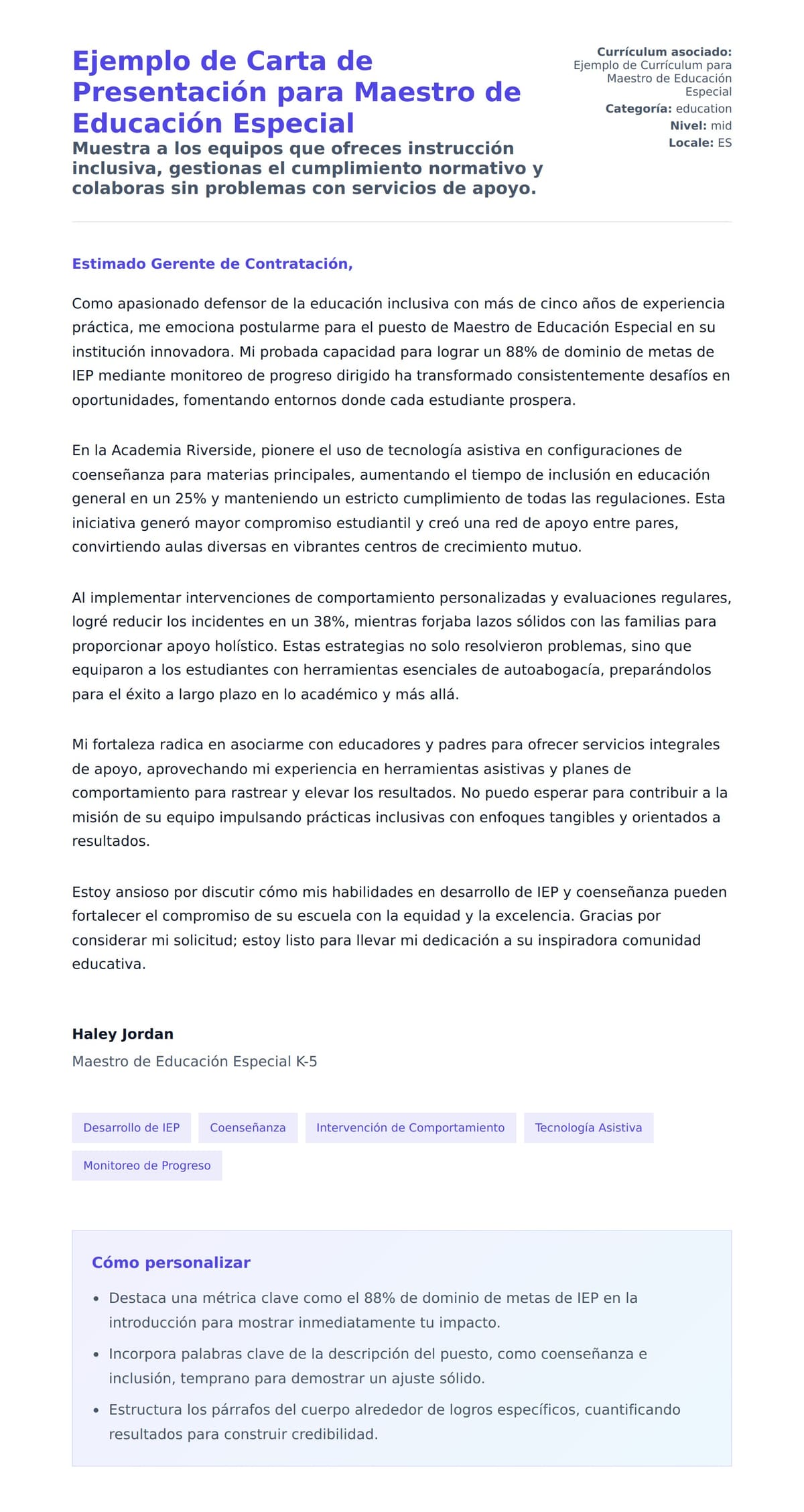 Vista previa de la carta para Ejemplo de Carta de Presentación para Maestro de Educación Especial