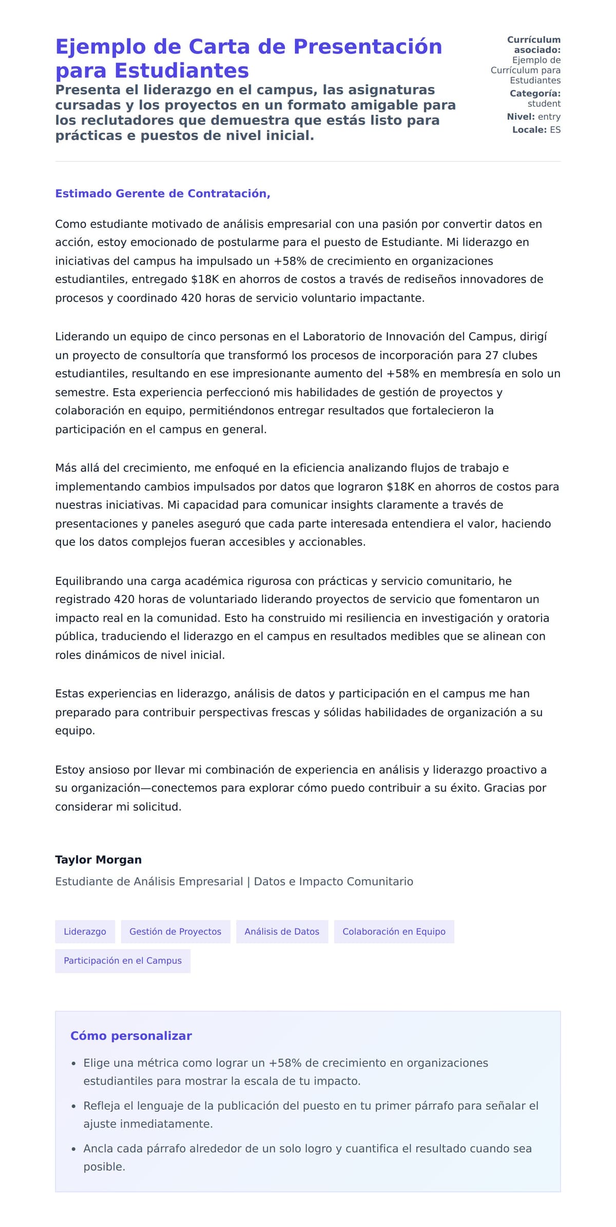 Vista previa de la carta para Ejemplo de Carta de Presentación para Estudiantes