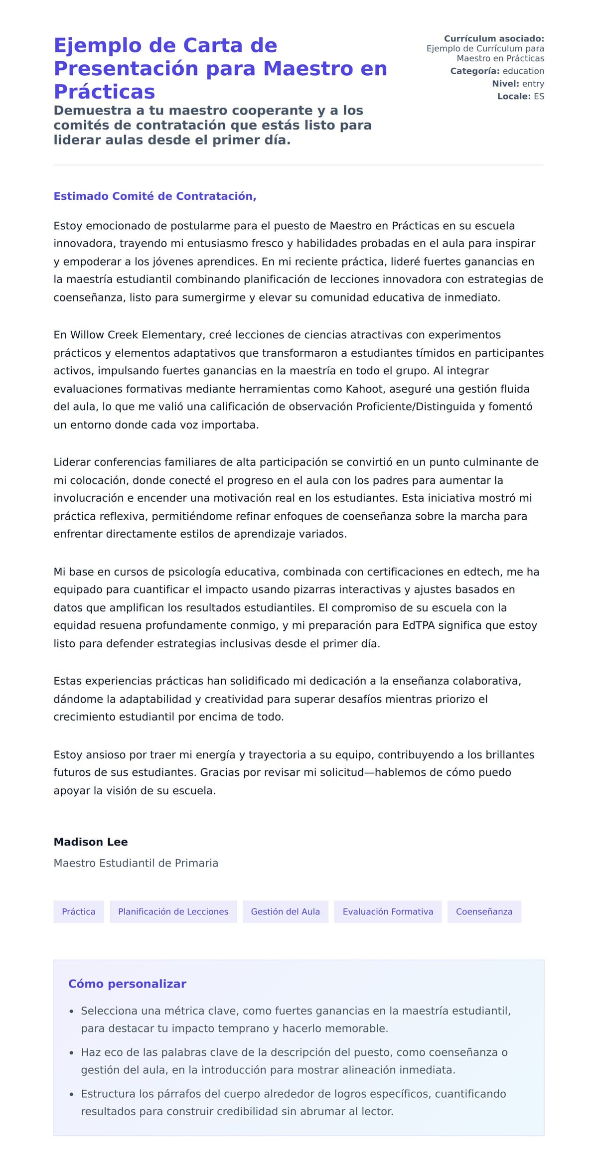 Vista previa de la carta para Ejemplo de Carta de Presentación para Maestro en Prácticas