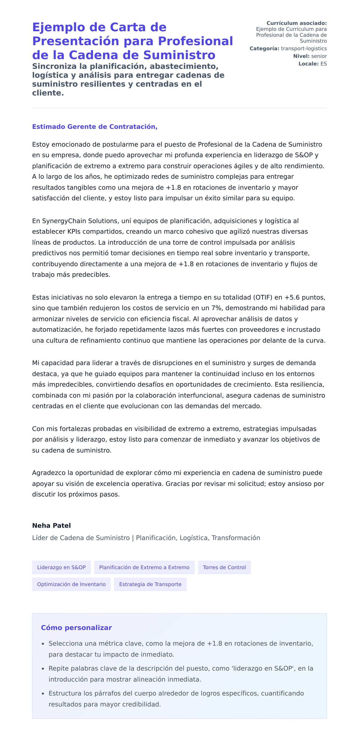 Vista previa de la carta para Ejemplo de Carta de Presentación para Profesional de la Cadena de Suministro