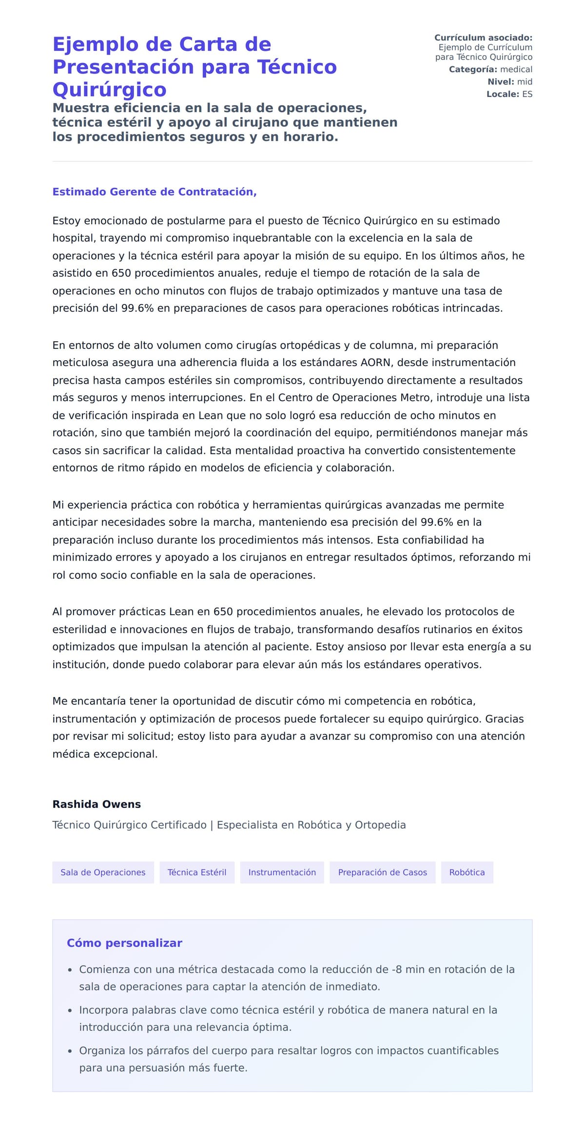 Vista previa de la carta para Ejemplo de Carta de Presentación para Técnico Quirúrgico