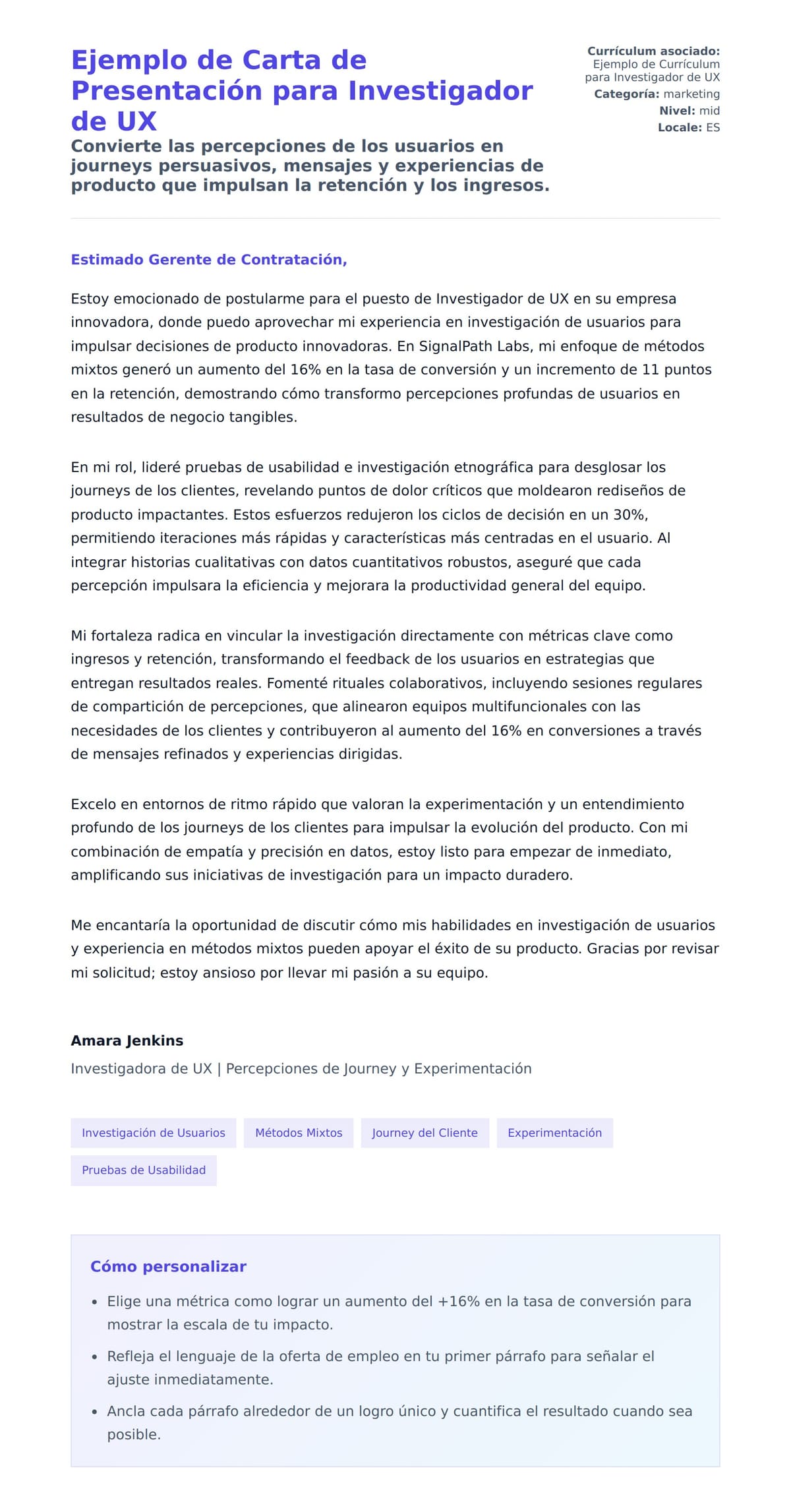Vista previa de la carta para Ejemplo de Carta de Presentación para Investigador de UX