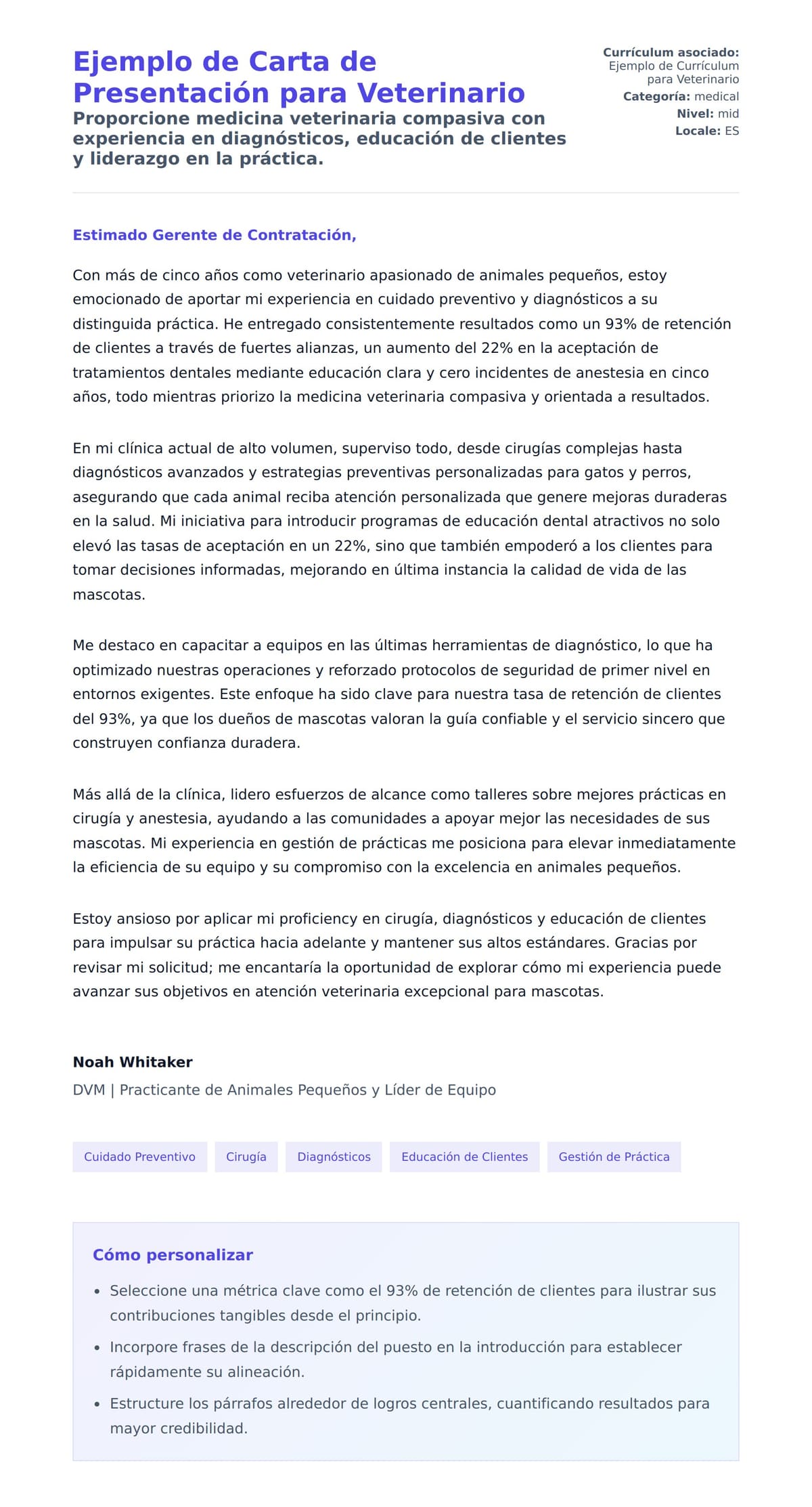 Vista previa de la carta para Ejemplo de Carta de Presentación para Veterinario