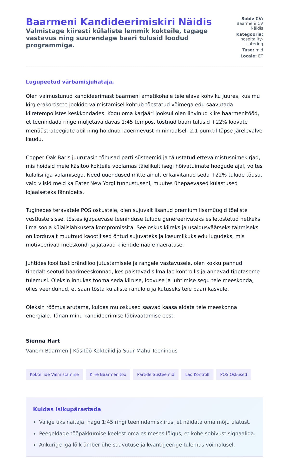 Kaaskirja eelvaade Baarmeni Kandideerimiskiri Näidis jaoks