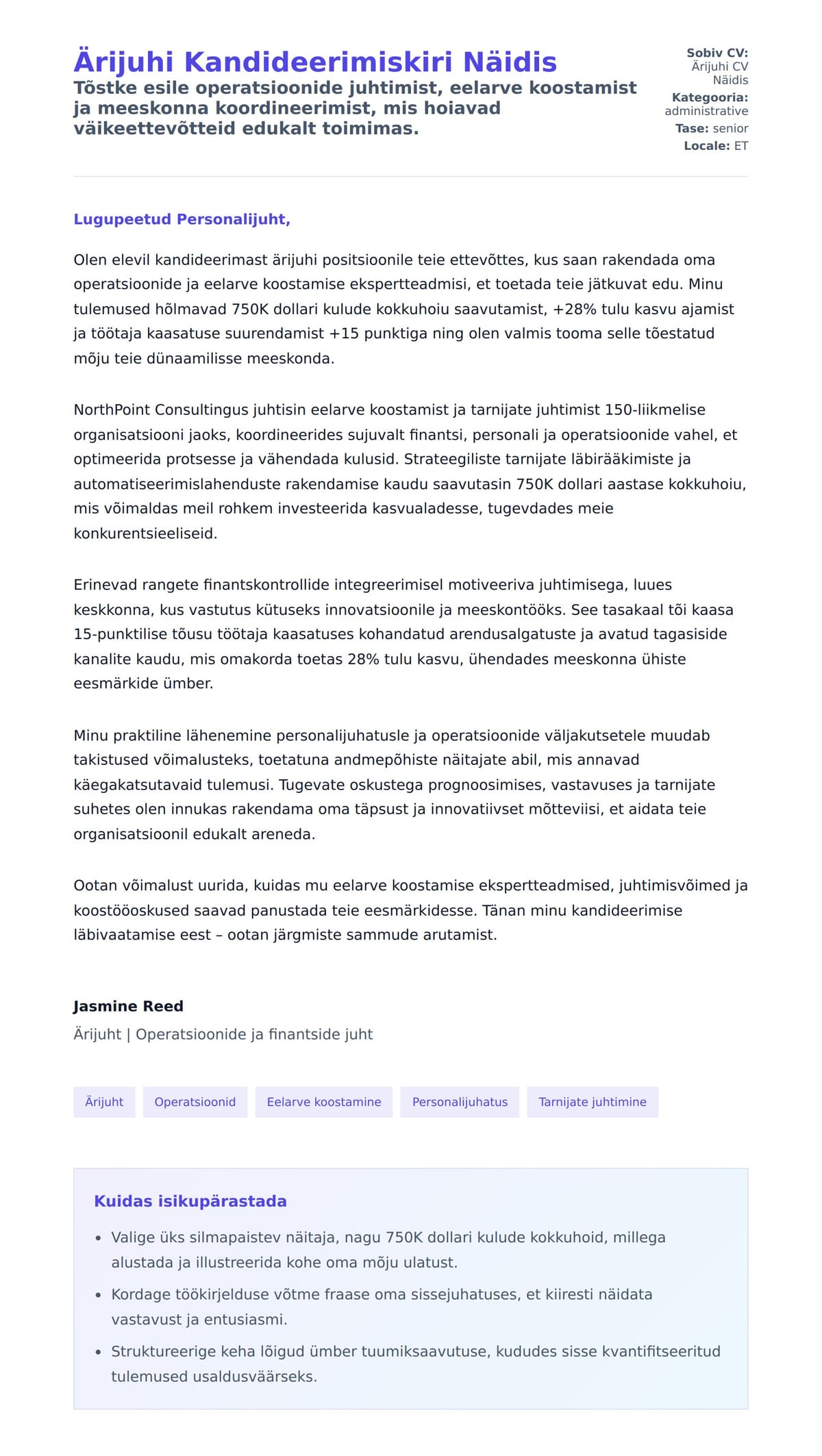 Kaaskirja eelvaade Ärijuhi Kandideerimiskiri Näidis jaoks