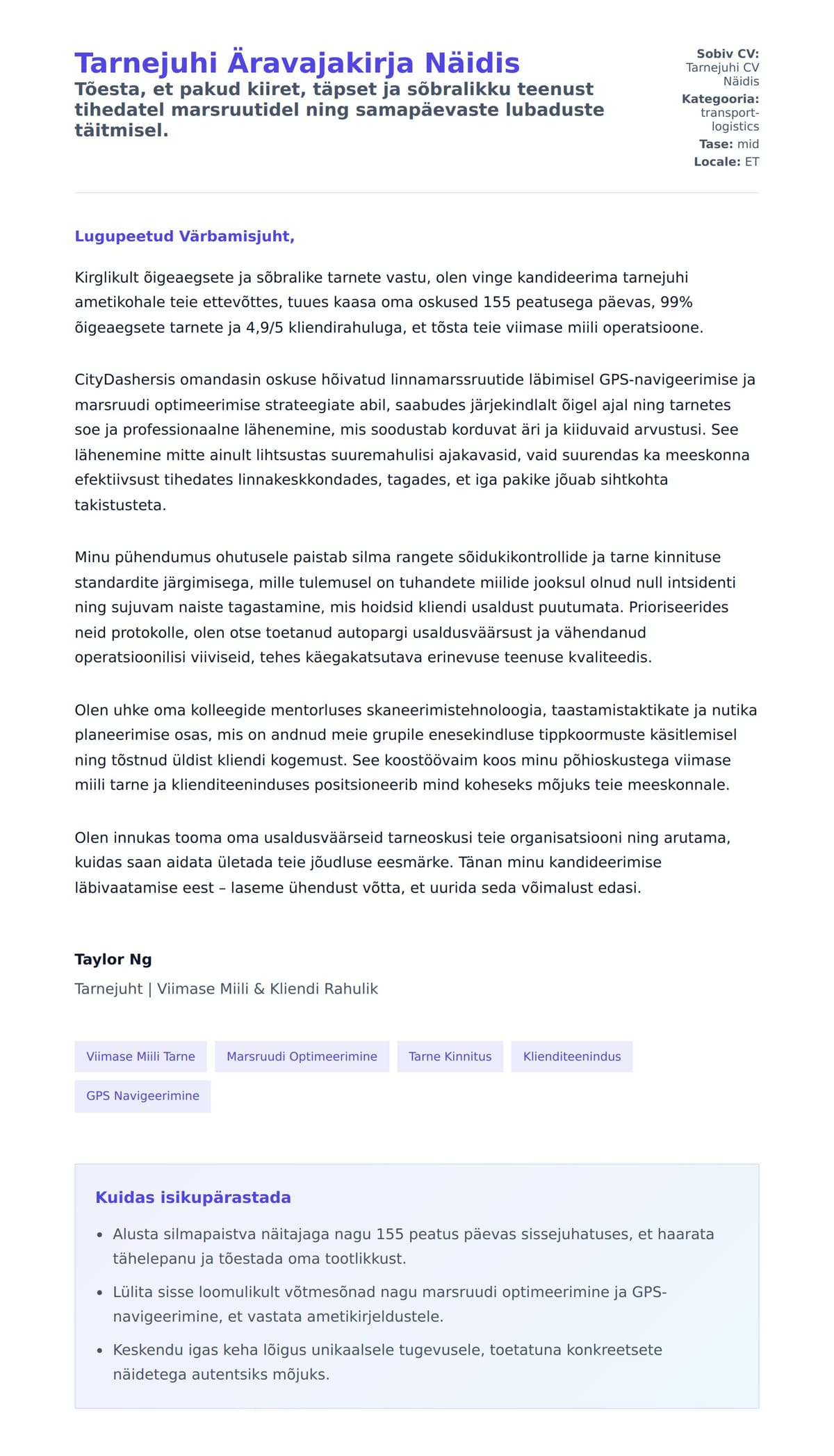Kaaskirja eelvaade Tarnejuhi Äravajakirja Näidis jaoks