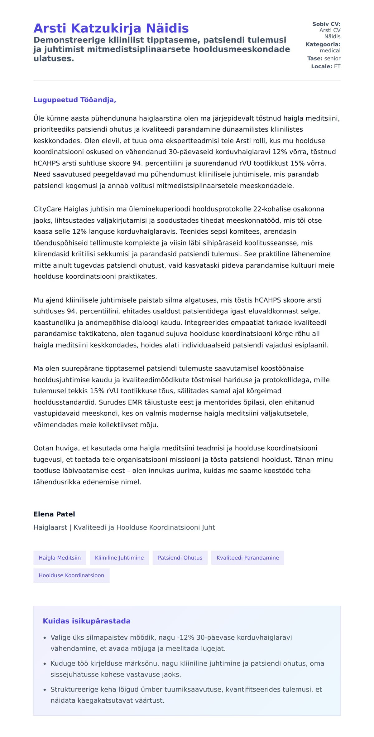 Kaaskirja eelvaade Arsti Katzukirja Näidis jaoks