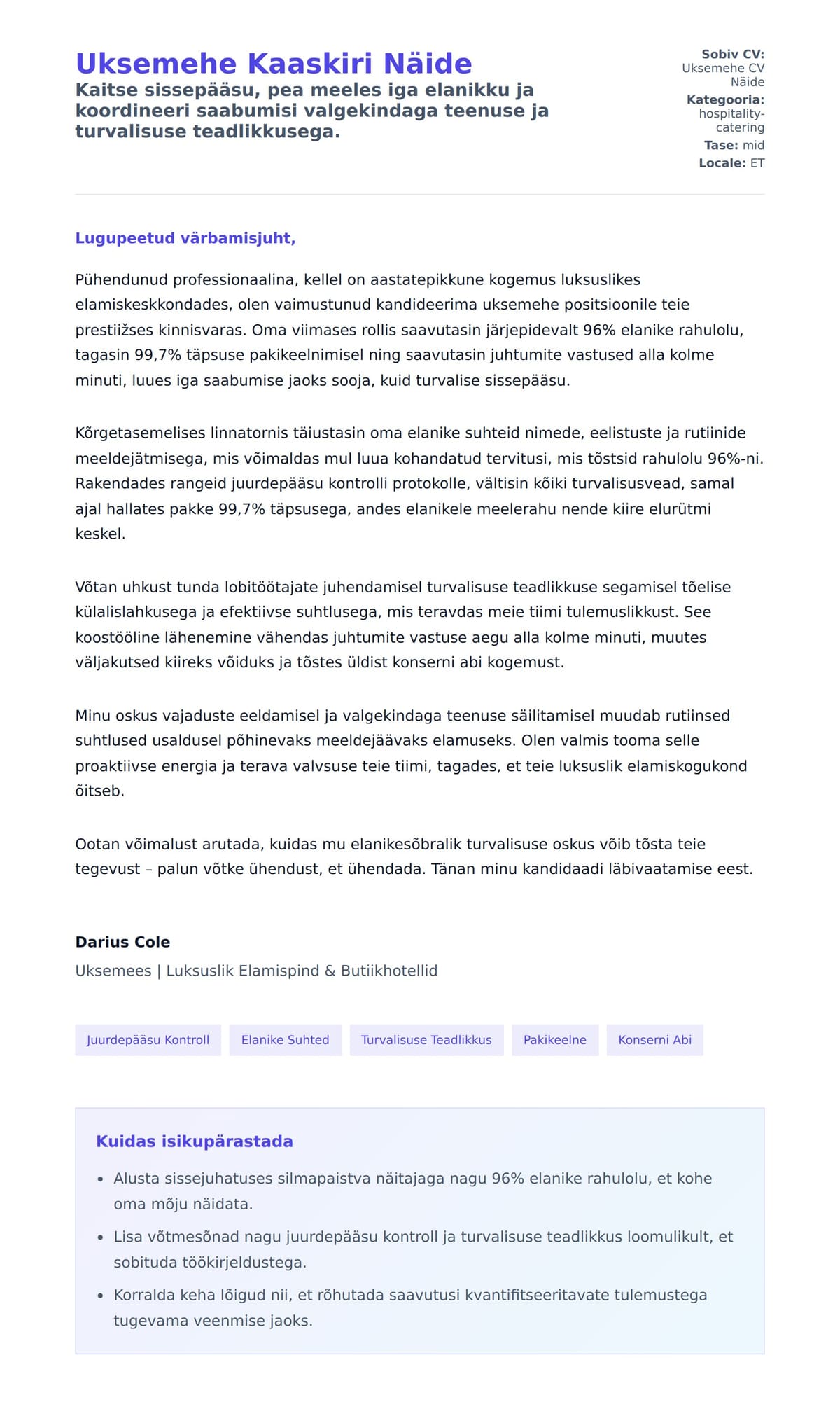 Kaaskirja eelvaade Uksemehe Kaaskiri Näide jaoks