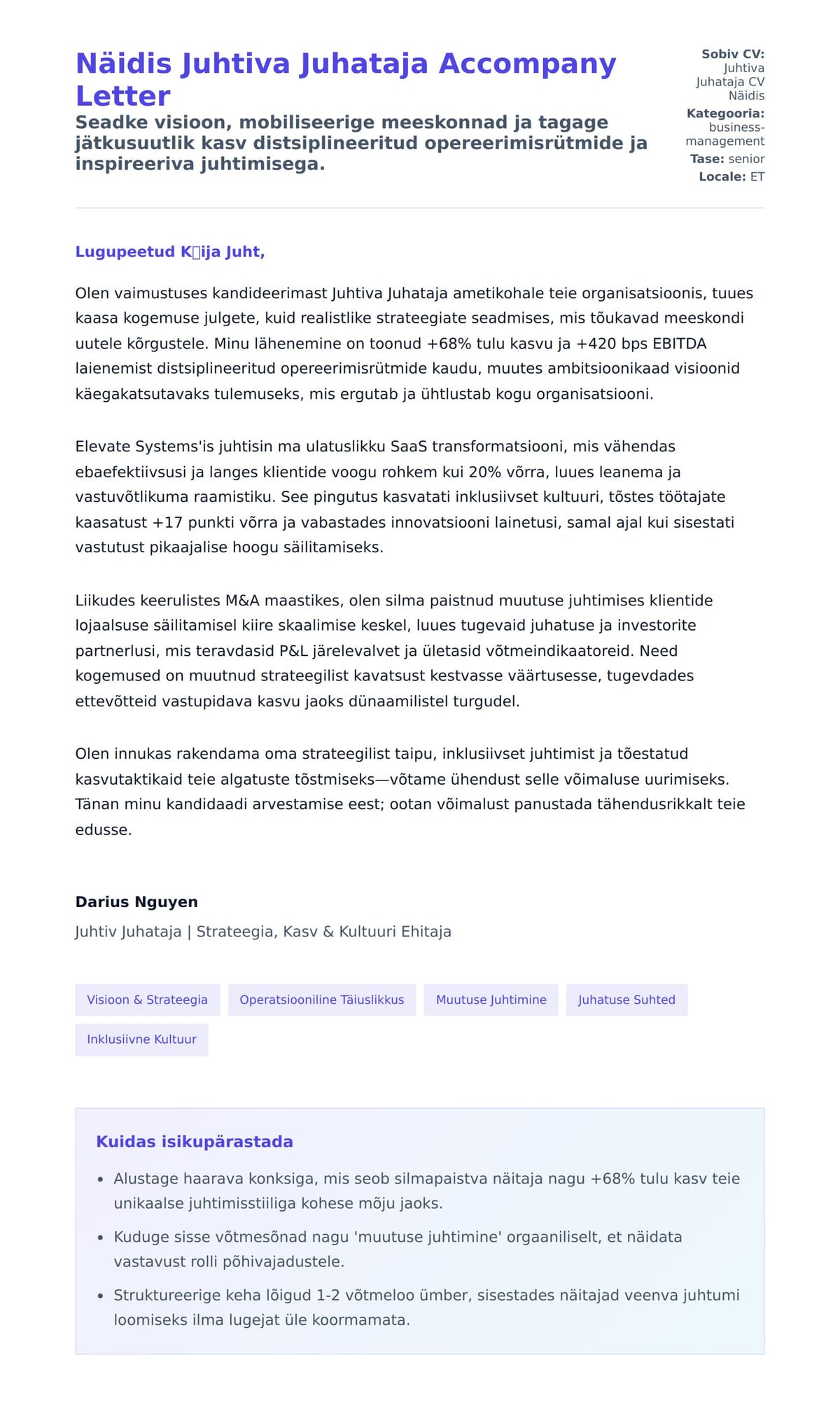 Kaaskirja eelvaade Näidis Juhtiva Juhataja Accompany Letter jaoks