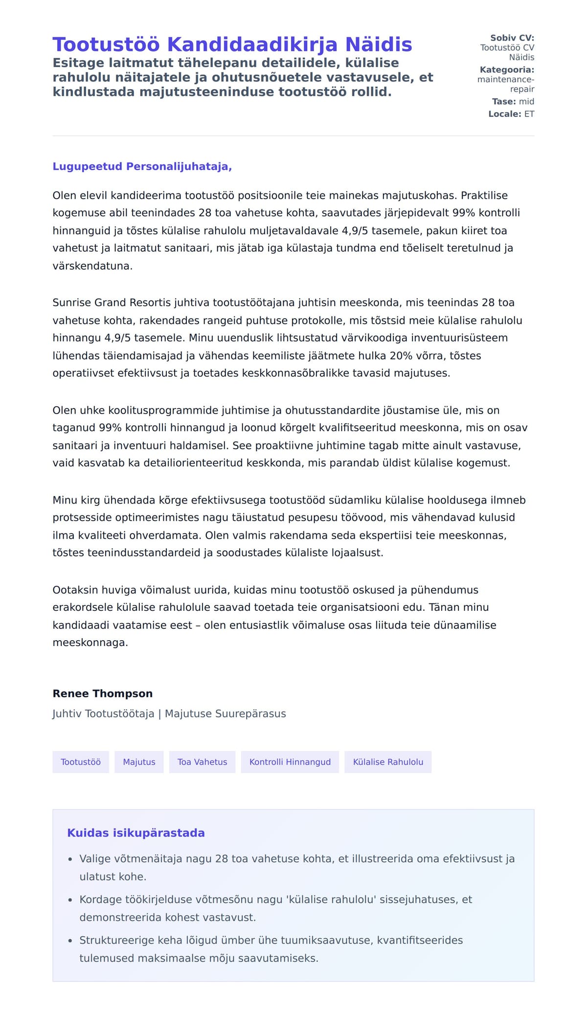 Kaaskirja eelvaade Tootustöö Kandidaadikirja Näidis jaoks
