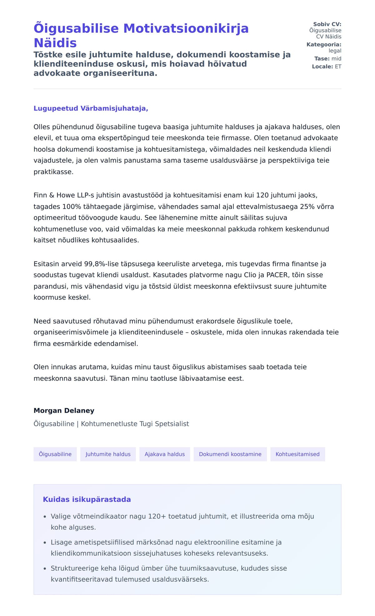 Kaaskirja eelvaade Õigusabilise Motivatsioonikirja Näidis jaoks