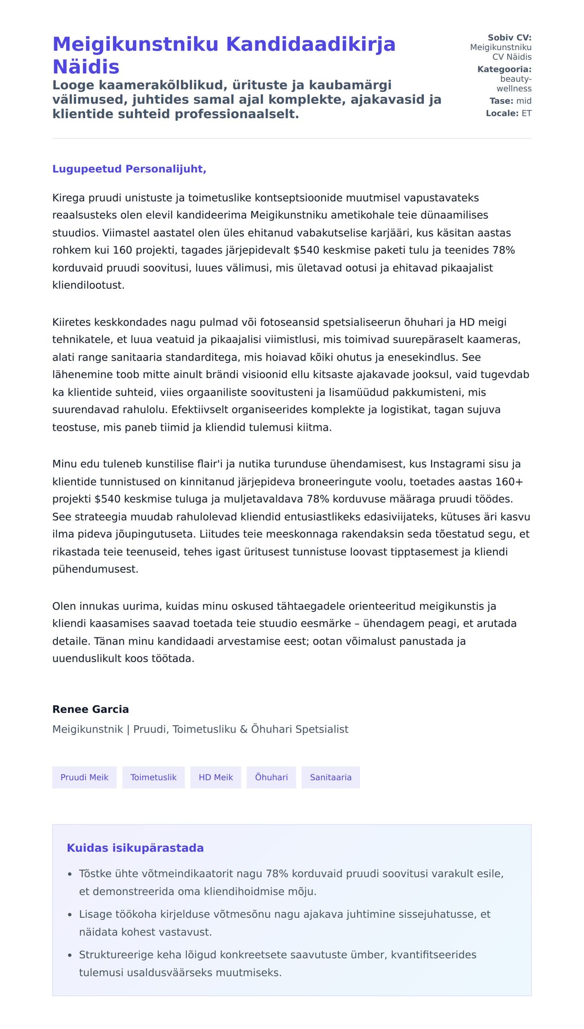 Meigikunstniku Kandidaadikirja Näidis