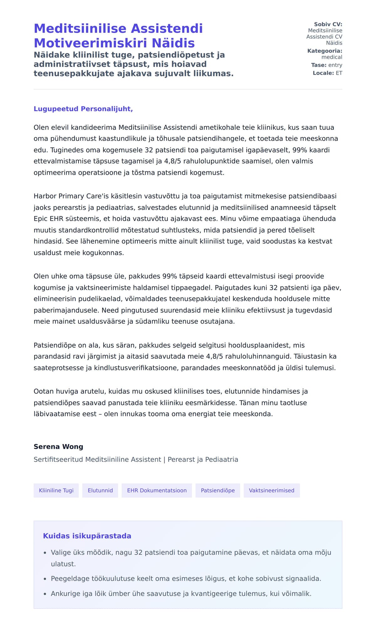 Kaaskirja eelvaade Meditsiinilise Assistendi Motiveerimiskiri Näidis jaoks