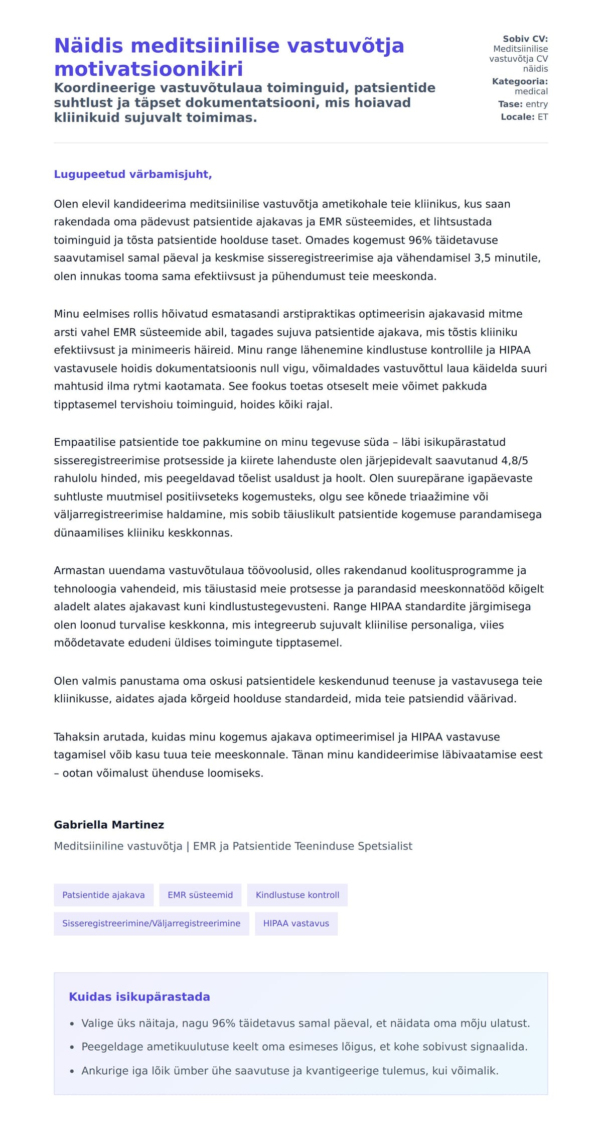 Kaaskirja eelvaade Näidis meditsiinilise vastuvõtja motivatsioonikiri jaoks