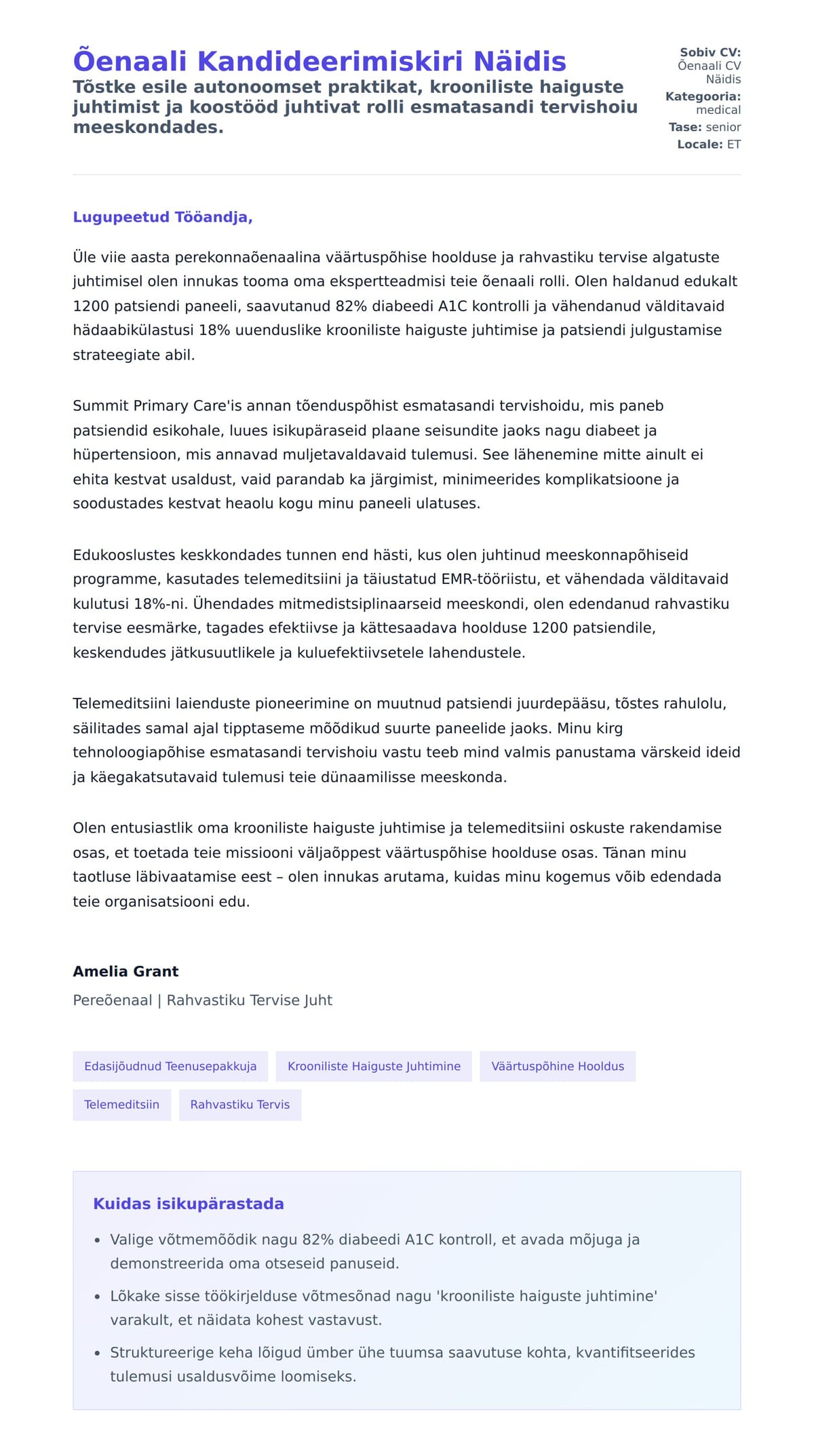 Kaaskirja eelvaade Õenaali Kandideerimiskiri Näidis jaoks