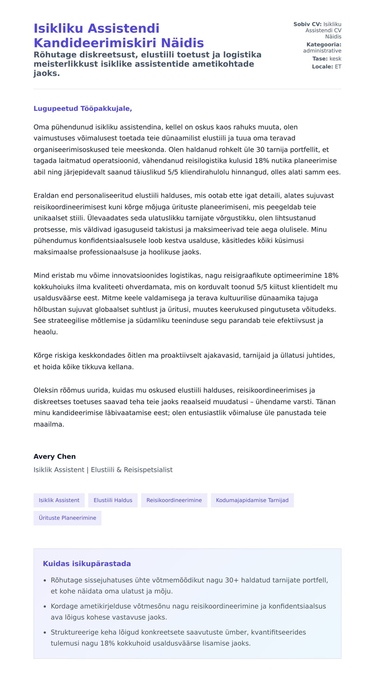 Kaaskirja eelvaade Isikliku Assistendi Kandideerimiskiri Näidis jaoks