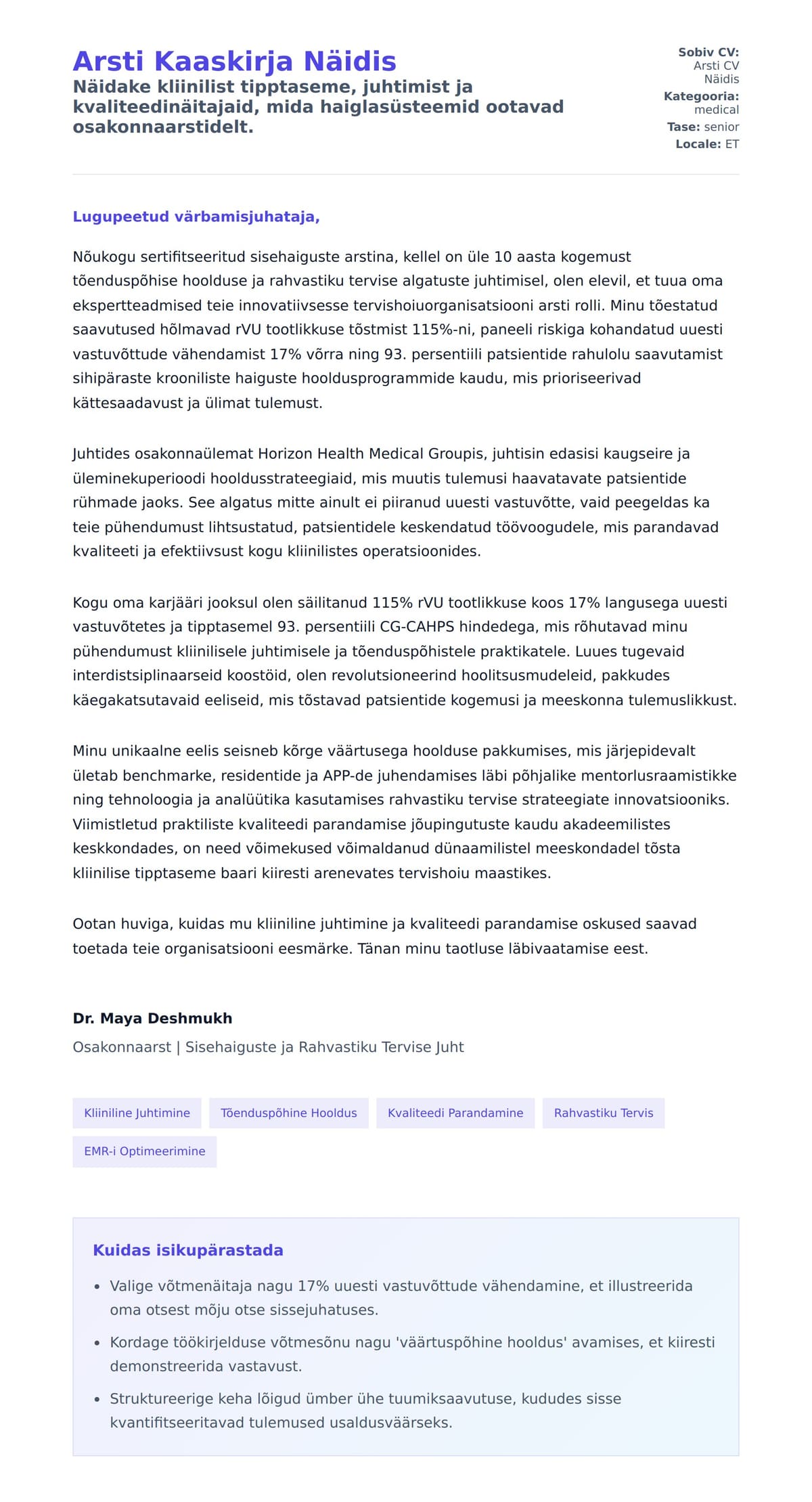 Kaaskirja eelvaade Arsti Kaaskirja Näidis jaoks