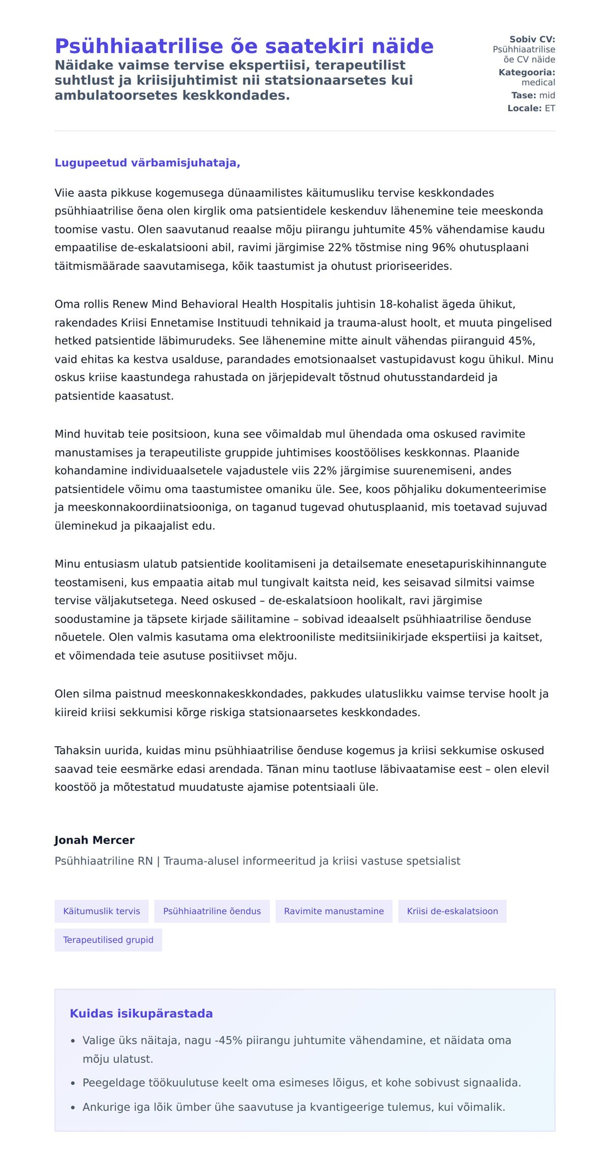 Kaaskirja eelvaade Psühhiaatrilise õe saatekiri näide jaoks