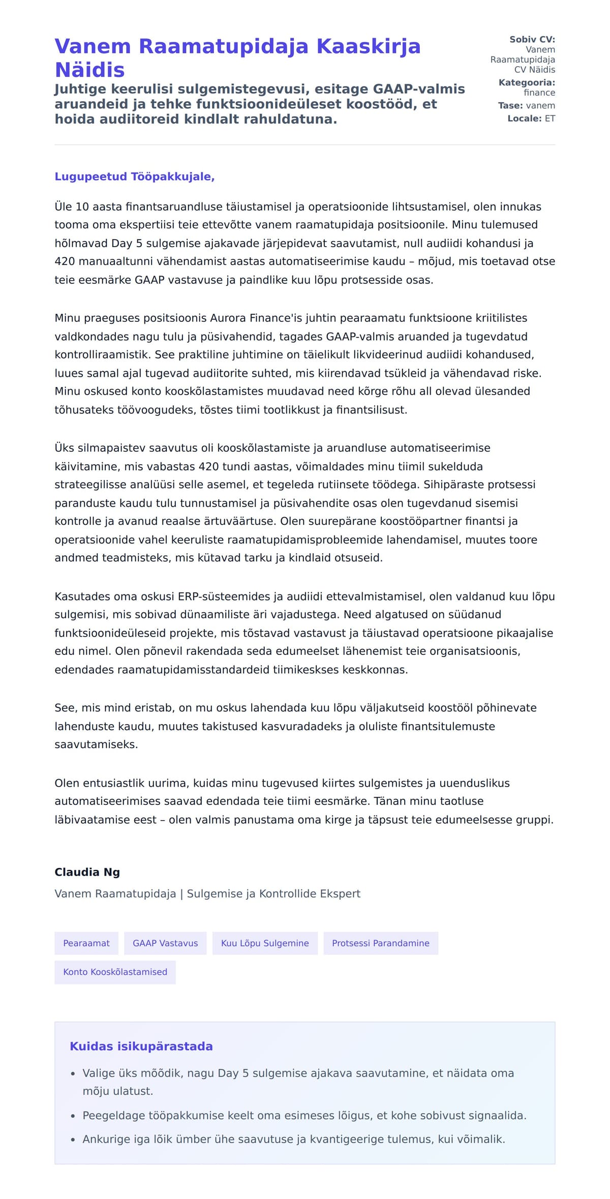 Kaaskirja eelvaade Vanem Raamatupidaja Kaaskirja Näidis jaoks