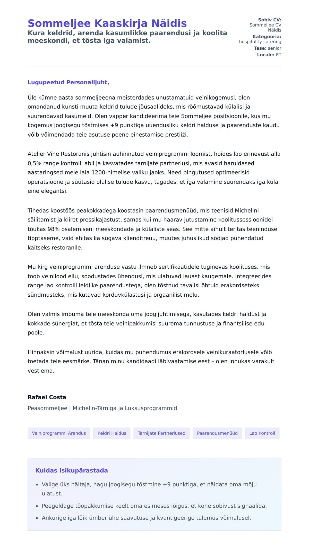 Kaaskirja eelvaade Sommeljee Kaaskirja Näidis jaoks