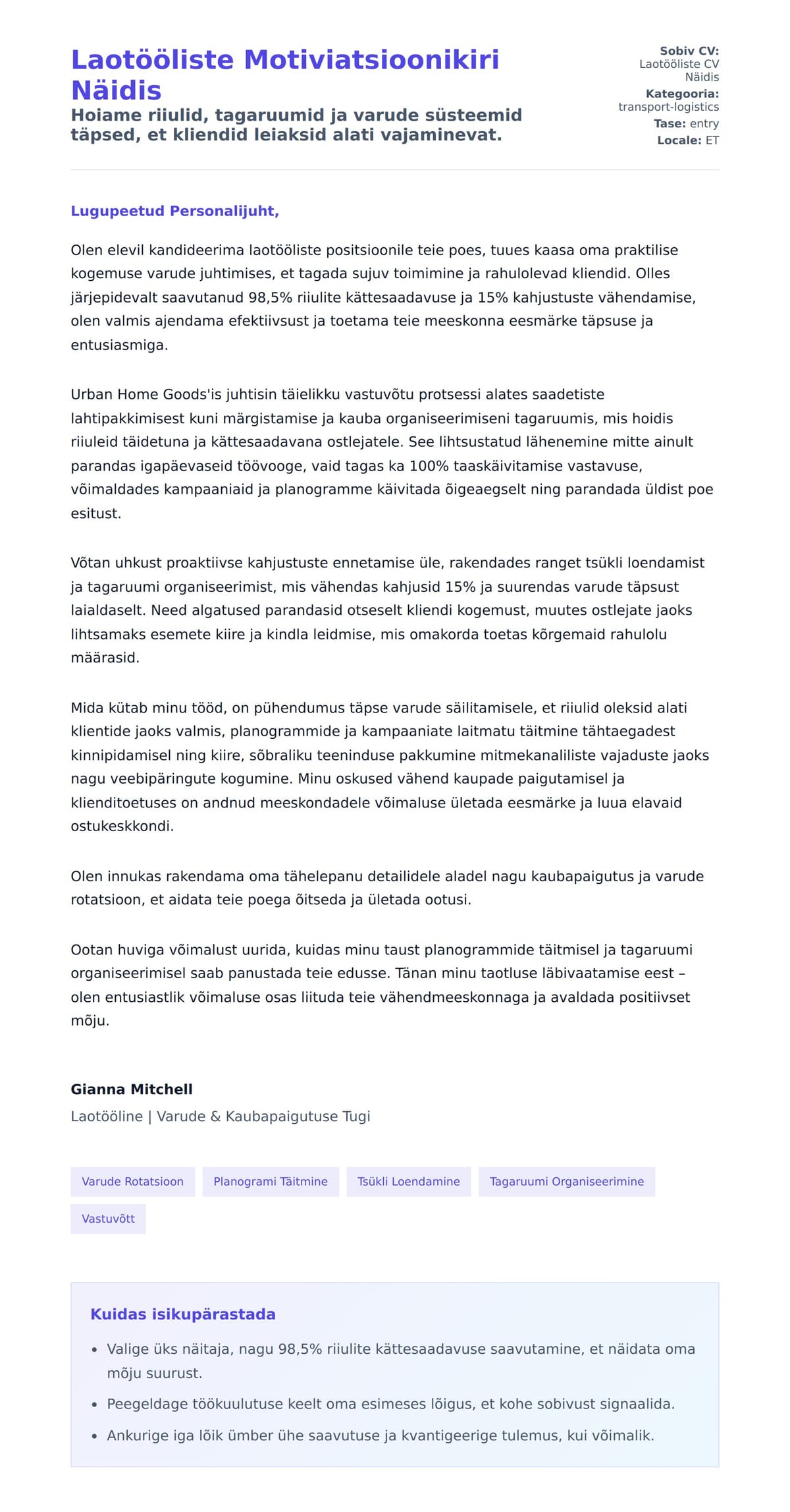 Kaaskirja eelvaade Laotööliste Motiviatsioonikiri Näidis jaoks