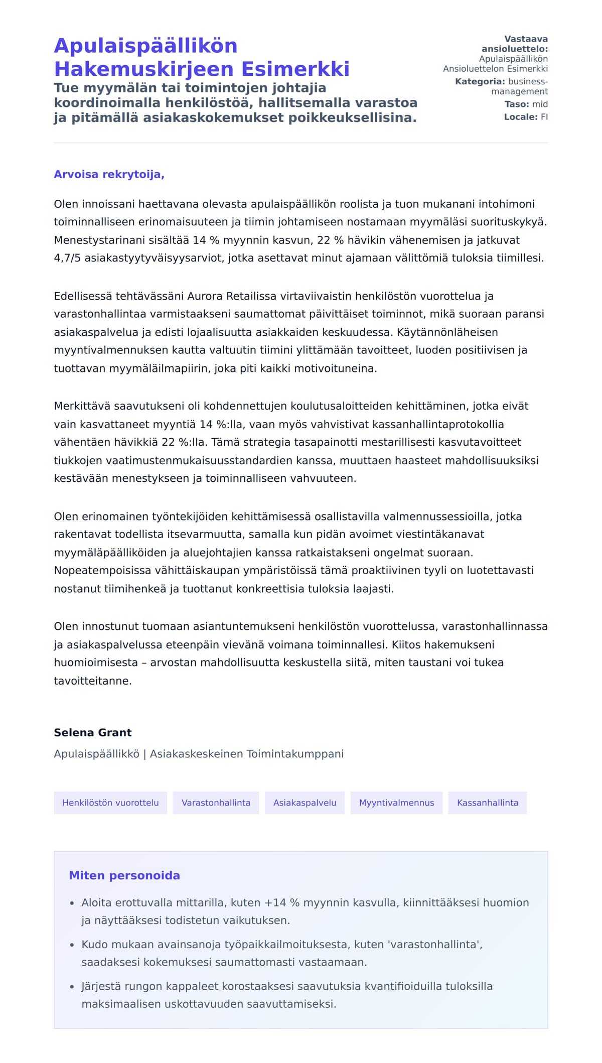 Työhakemuskirjeen esikatselu kohteelle Apulaispäällikön Hakemuskirjeen Esimerkki