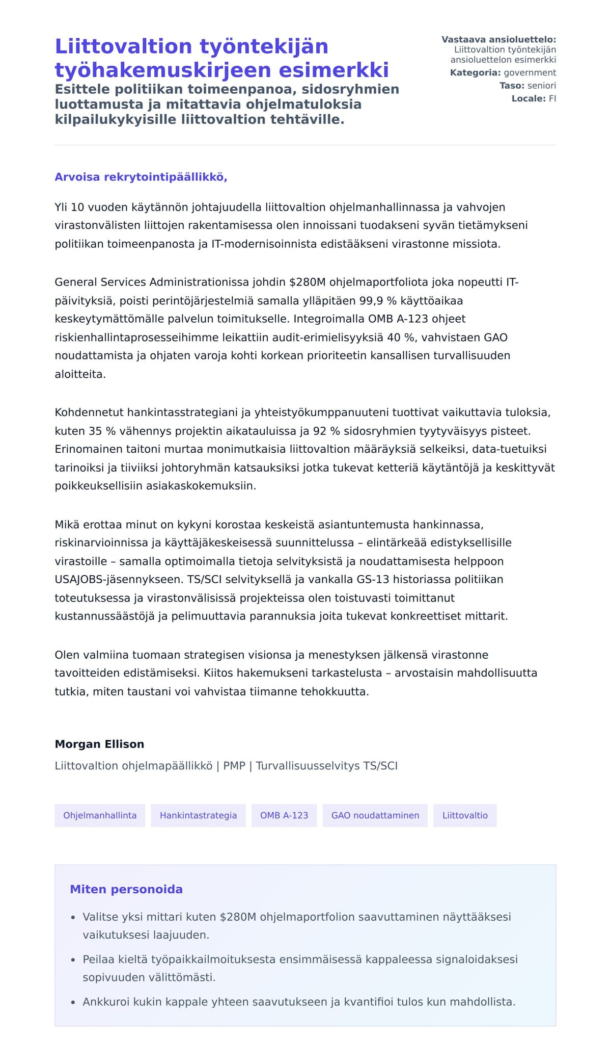 Työhakemuskirjeen esikatselu kohteelle Liittovaltion työntekijän työhakemuskirjeen esimerkki