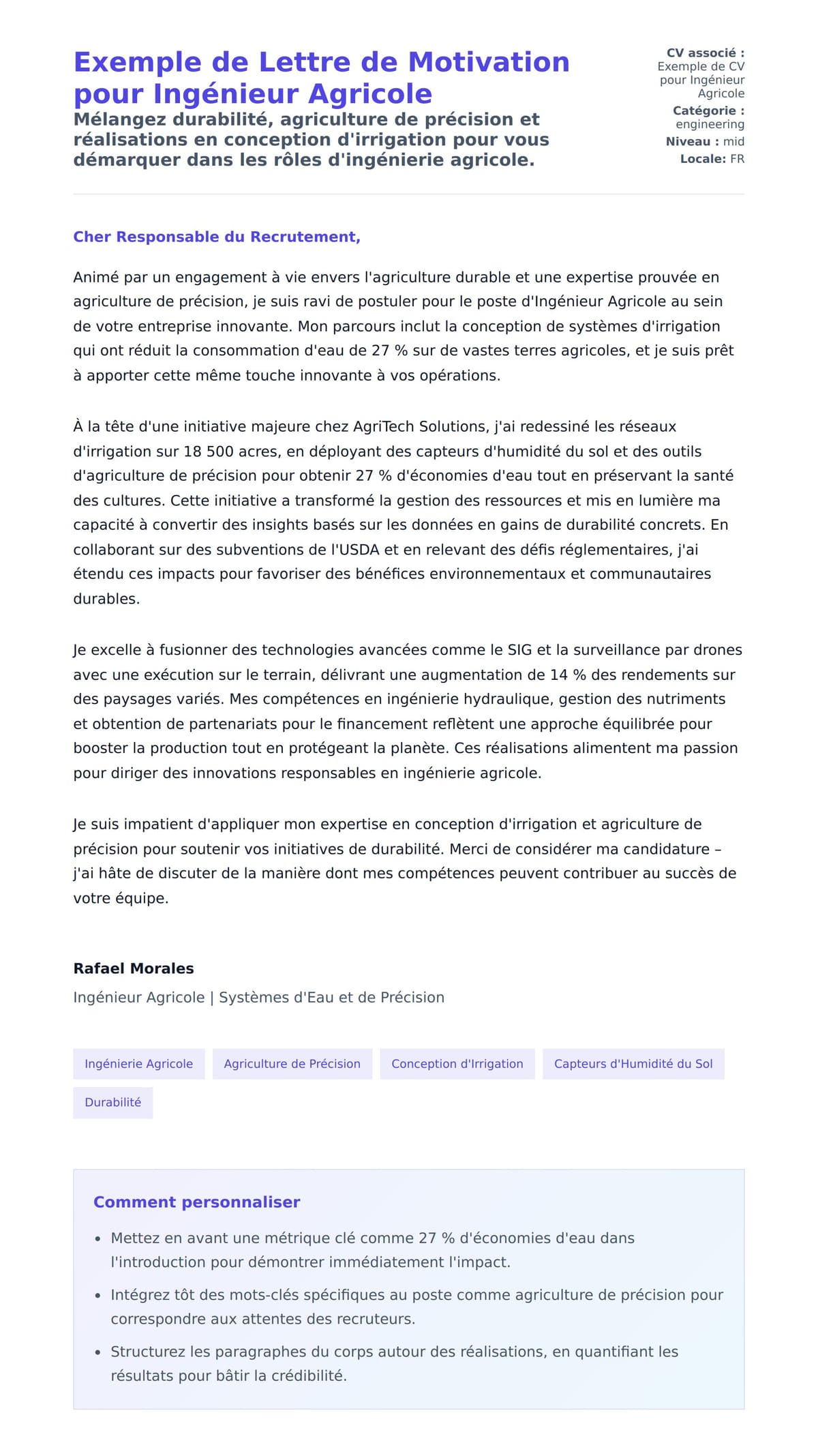 Aperçu de la lettre de motivation pour Exemple de Lettre de Motivation pour Ingénieur Agricole