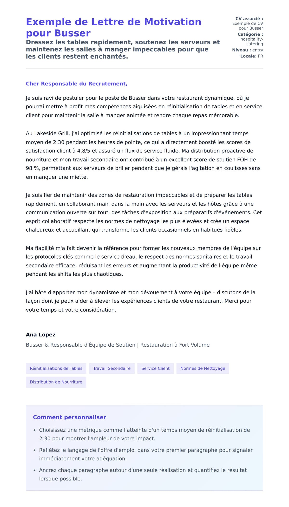 Aperçu de la lettre de motivation pour Exemple de Lettre de Motivation pour Busser