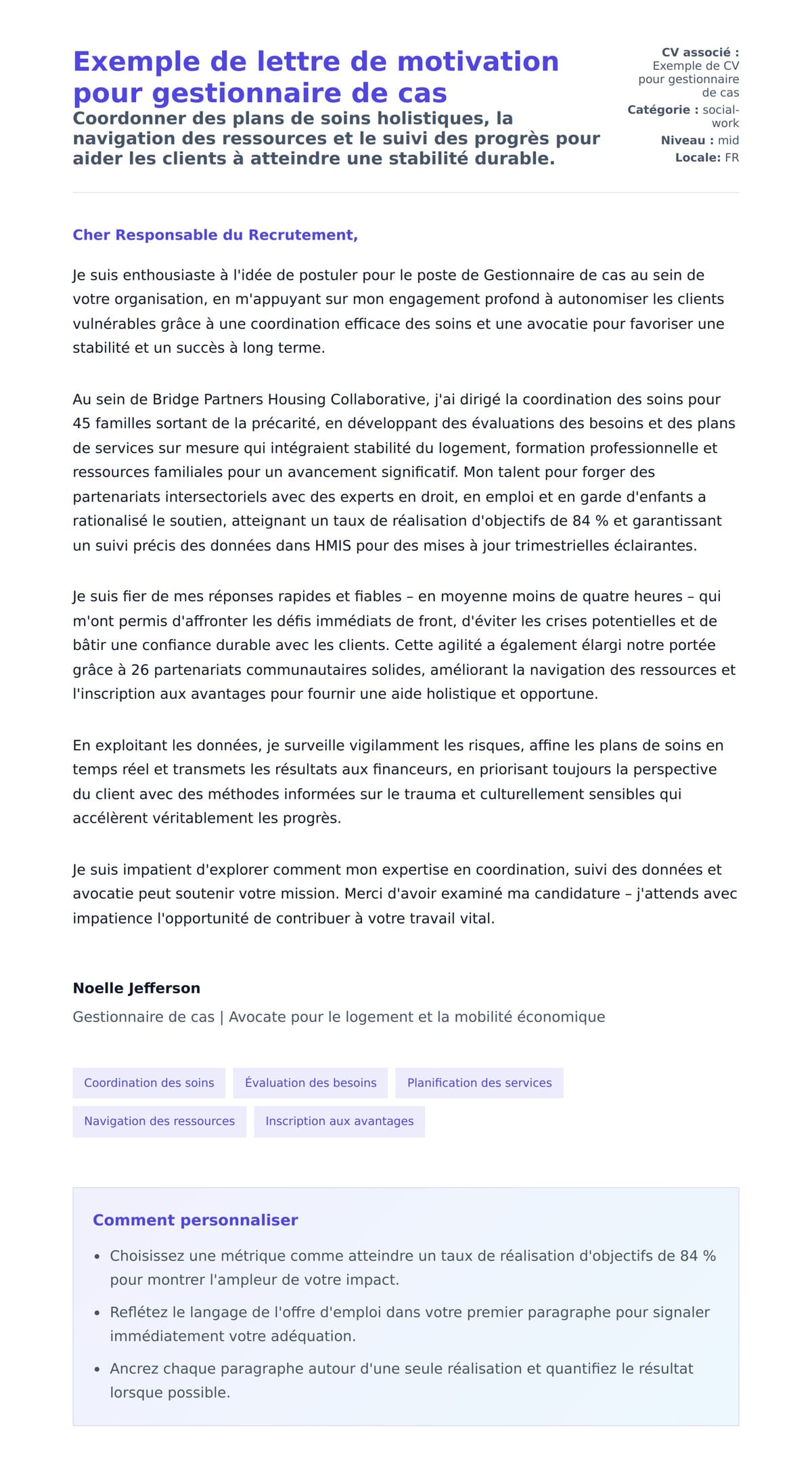 Aperçu de la lettre de motivation pour Exemple de lettre de motivation pour gestionnaire de cas