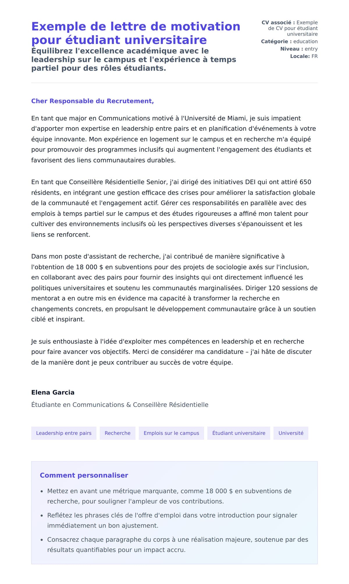 Aperçu de la lettre de motivation pour Exemple de lettre de motivation pour étudiant universitaire