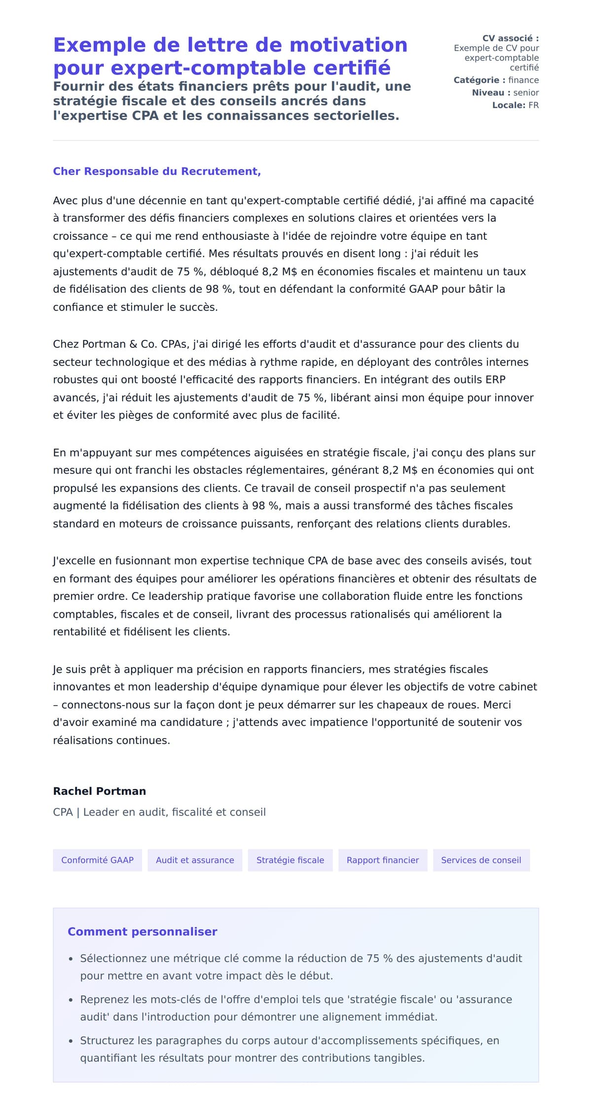 Aperçu de la lettre de motivation pour Exemple de lettre de motivation pour expert-comptable certifié