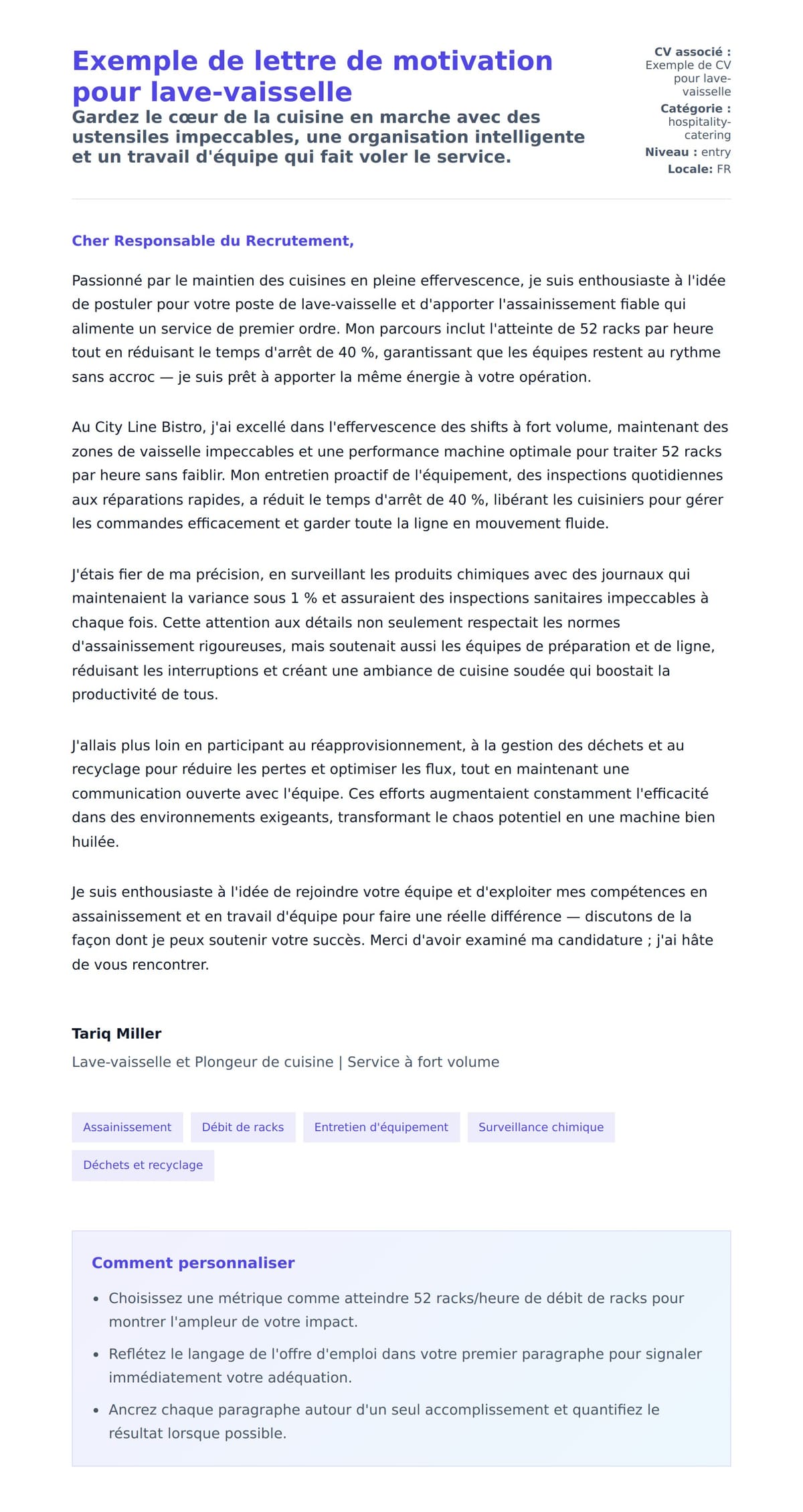 Aperçu de la lettre de motivation pour Exemple de lettre de motivation pour lave-vaisselle