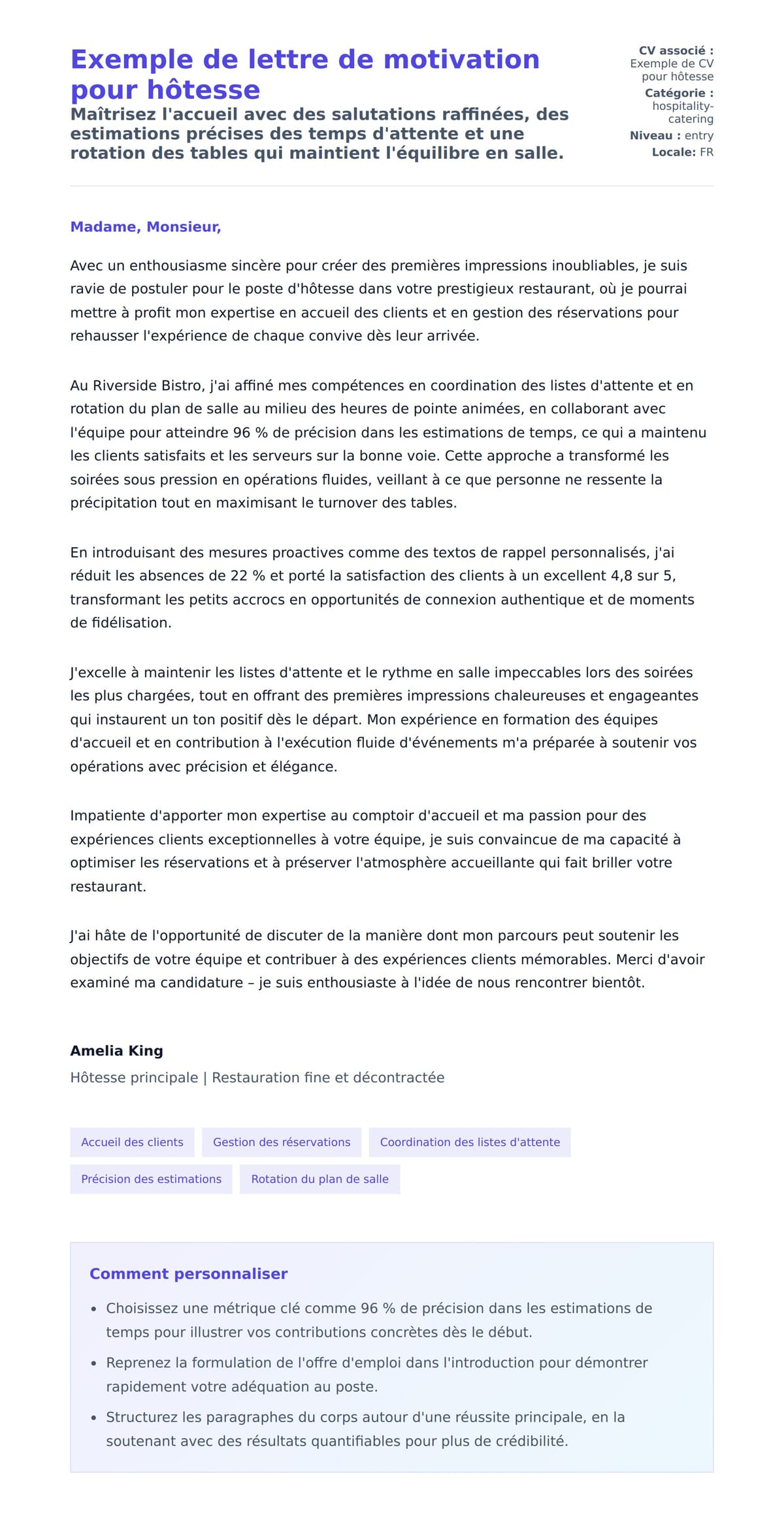 Aperçu de la lettre de motivation pour Exemple de lettre de motivation pour hôtesse