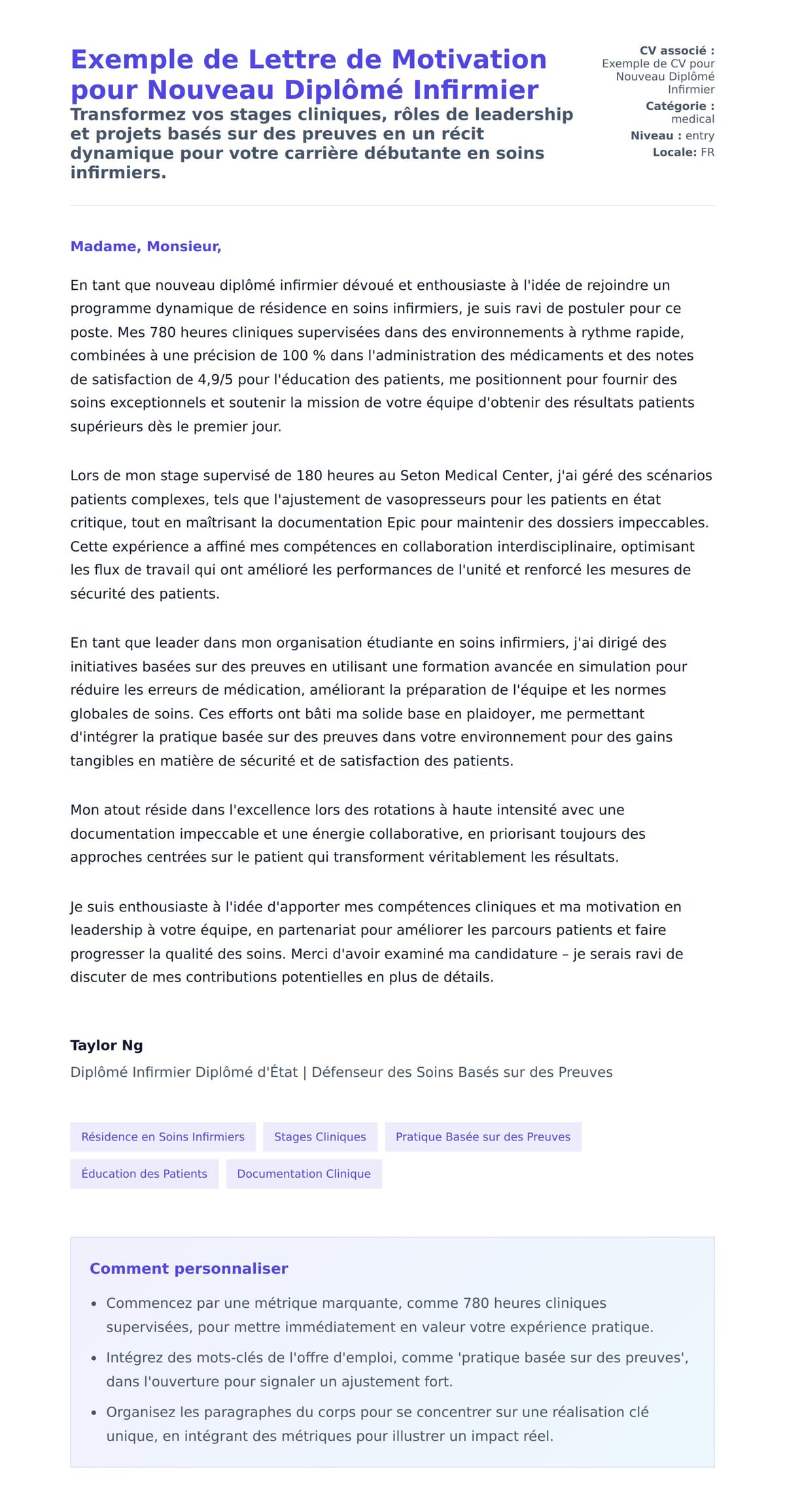 Aperçu de la lettre de motivation pour Exemple de Lettre de Motivation pour Nouveau Diplômé Infirmier