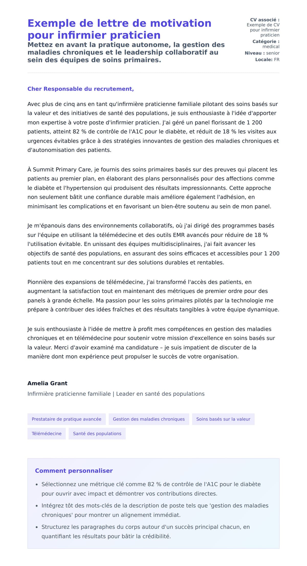 Aperçu de la lettre de motivation pour Exemple de lettre de motivation pour infirmier praticien