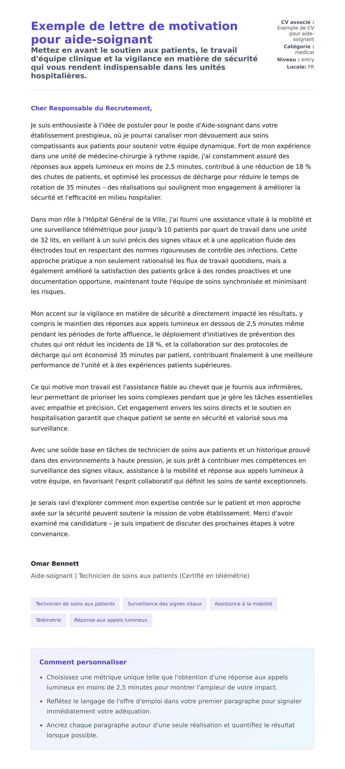 Aperçu de la lettre de motivation pour Exemple de lettre de motivation pour aide-soignant