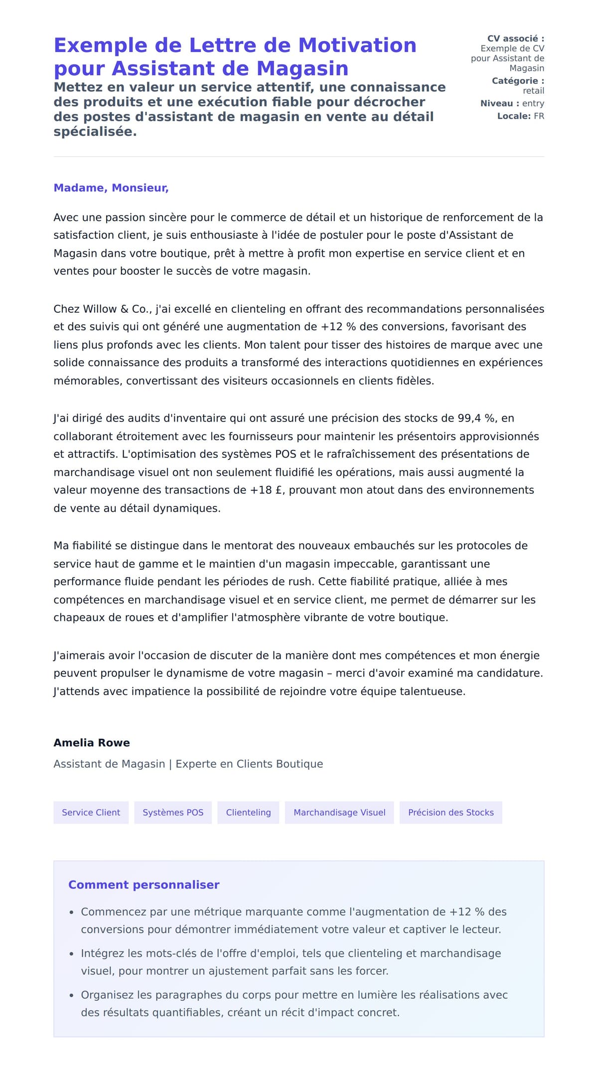 Aperçu de la lettre de motivation pour Exemple de Lettre de Motivation pour Assistant de Magasin