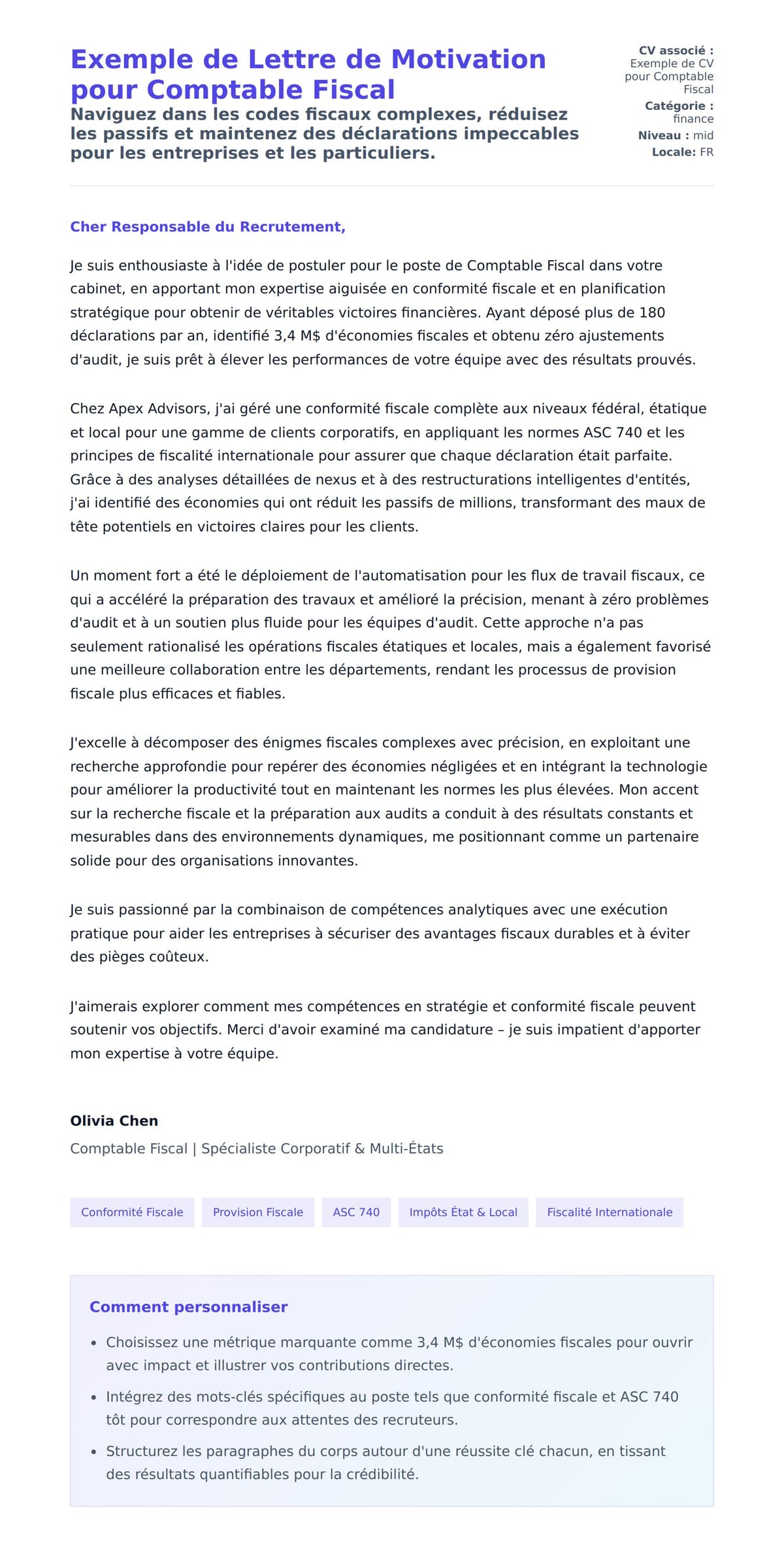 Aperçu de la lettre de motivation pour Exemple de Lettre de Motivation pour Comptable Fiscal