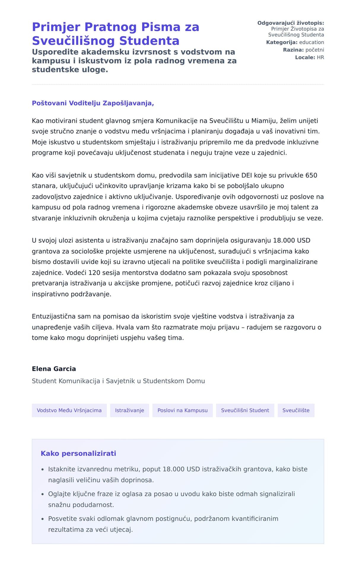 Pregled motivacijskog pisma za Primjer Pratnog Pisma za Sveučilišnog Studenta