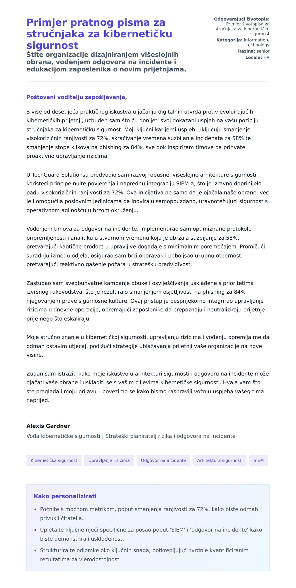 Pregled motivacijskog pisma za Primjer pratnog pisma za stručnjaka za kibernetičku sigurnost