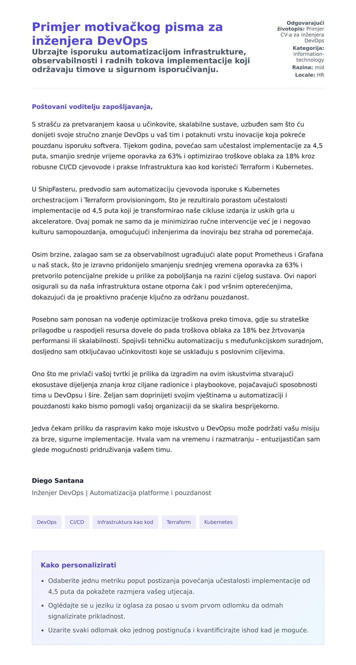 Pregled motivacijskog pisma za Primjer motivačkog pisma za inženjera DevOps