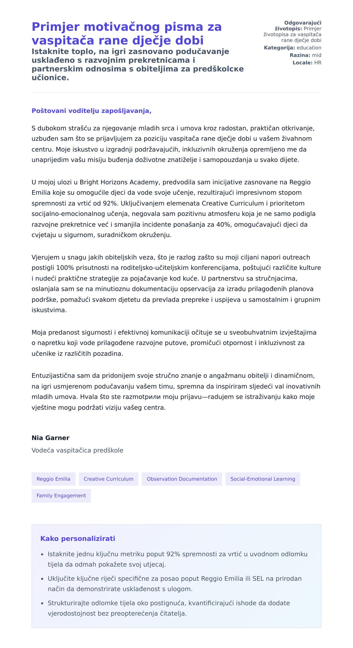 Pregled motivacijskog pisma za Primjer motivačnog pisma za vaspitača rane dječje dobi