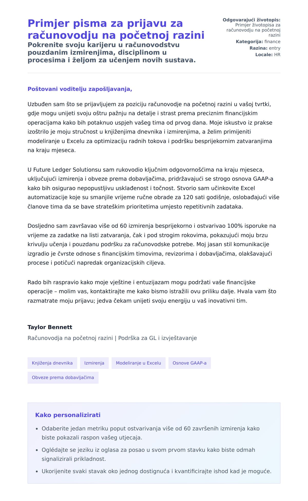 Pregled motivacijskog pisma za Primjer pisma za prijavu za računovodju na početnoj razini