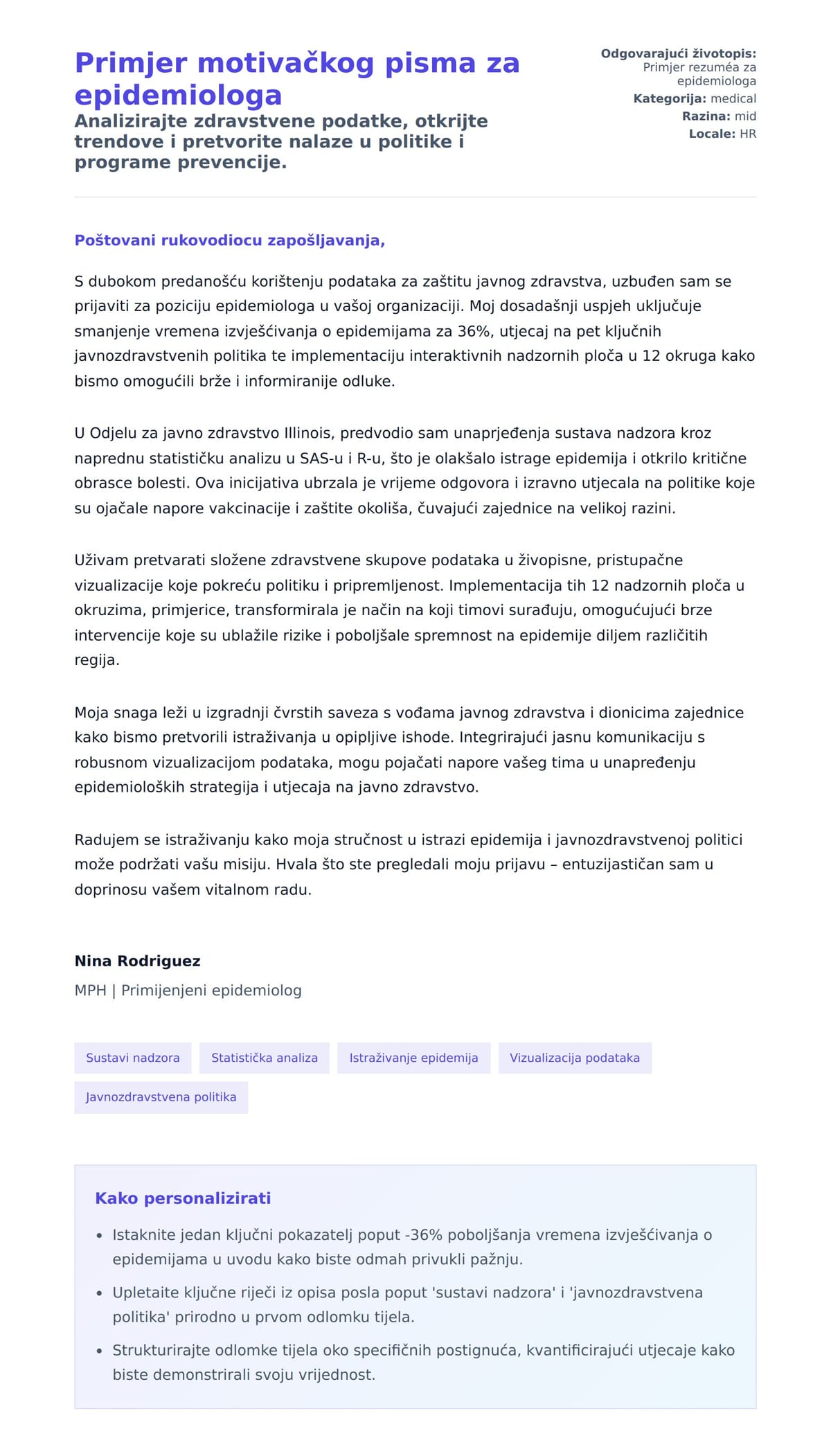 Pregled motivacijskog pisma za Primjer motivačkog pisma za epidemiologa