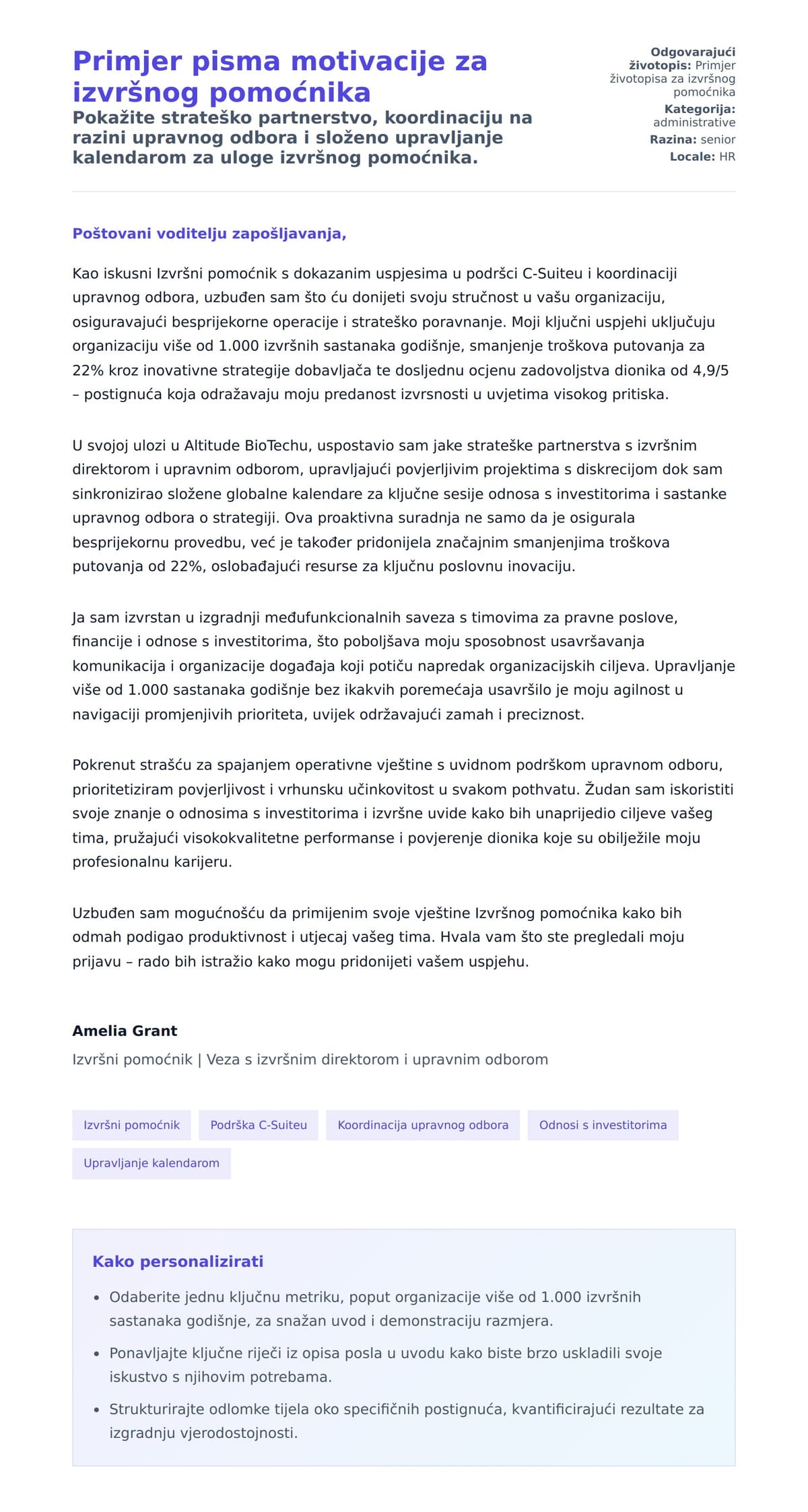 Pregled motivacijskog pisma za Primjer pisma motivacije za izvršnog pomoćnika