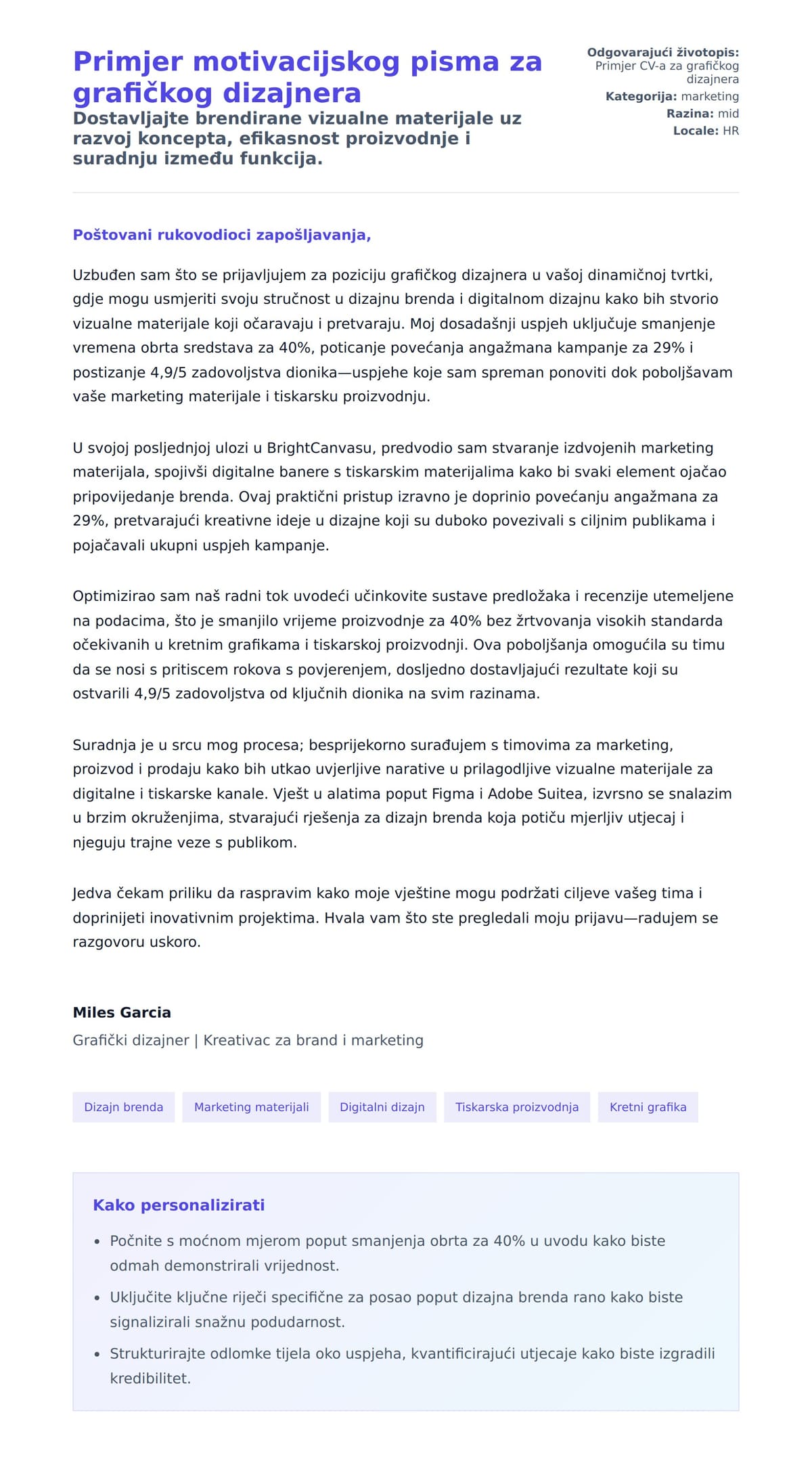 Pregled motivacijskog pisma za Primjer motivacijskog pisma za grafičkog dizajnera