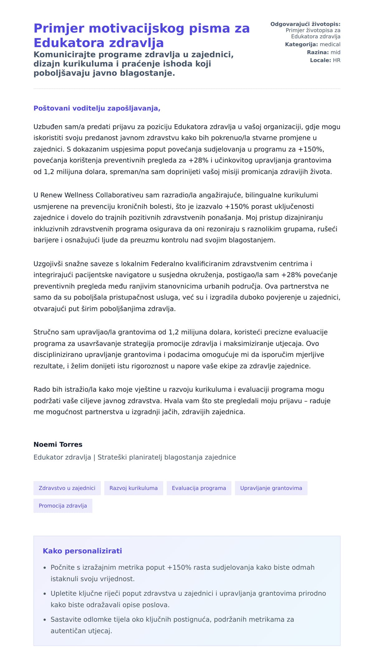 Pregled motivacijskog pisma za Primjer motivacijskog pisma za Edukatora zdravlja