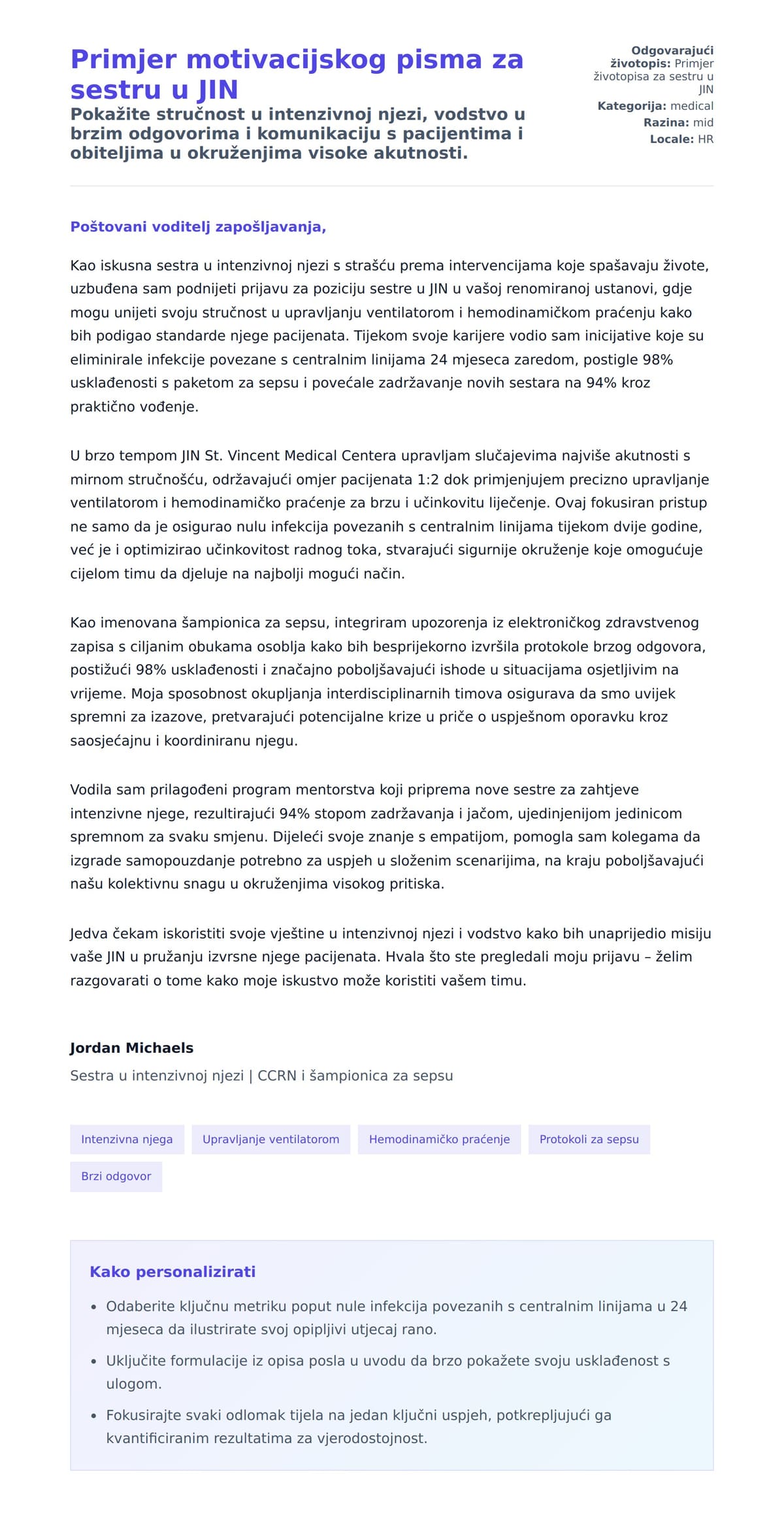 Pregled motivacijskog pisma za Primjer motivacijskog pisma za sestru u JIN