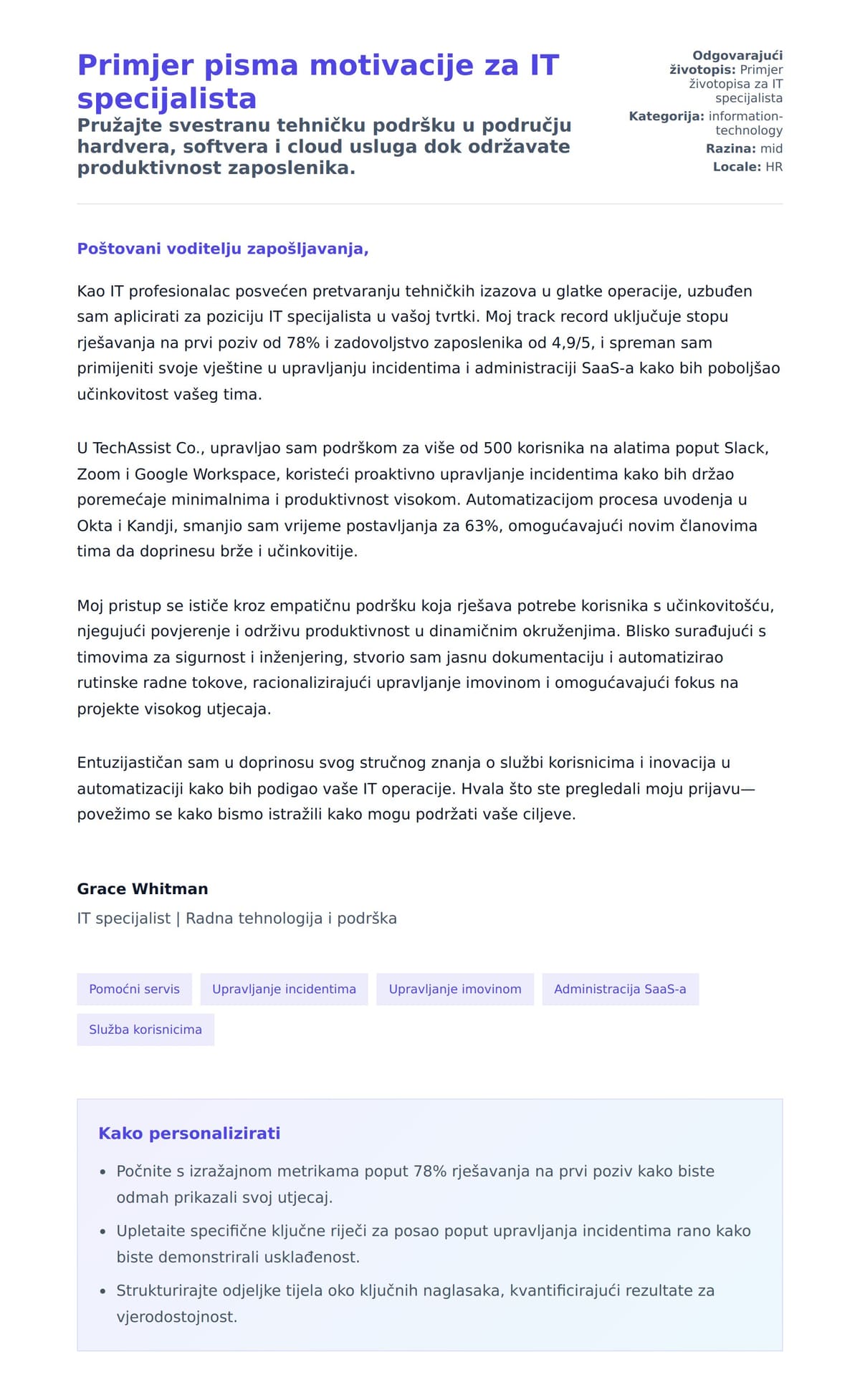 Pregled motivacijskog pisma za Primjer pisma motivacije za IT specijalista